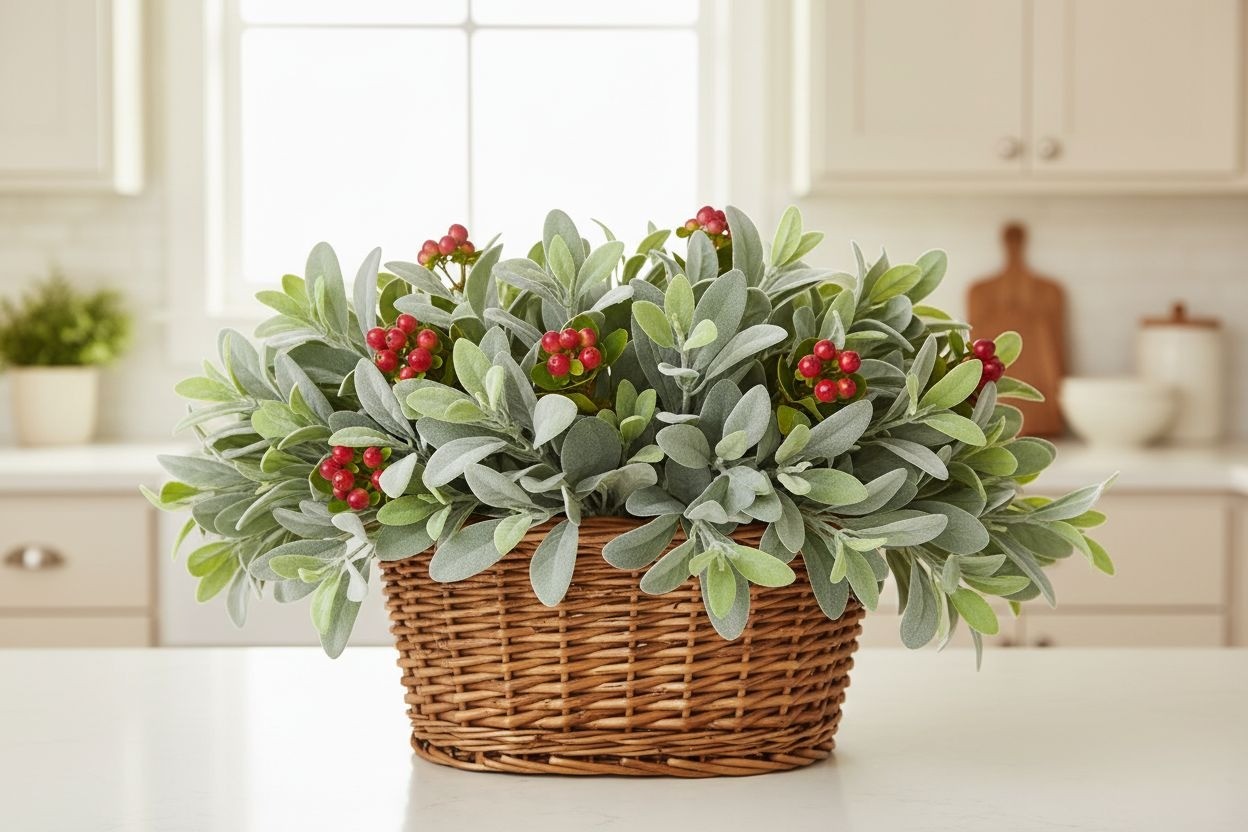 Sage Green Lambs Ear Stems Set of 5, Soft Touch Faux Greenery Picks for Wreaths