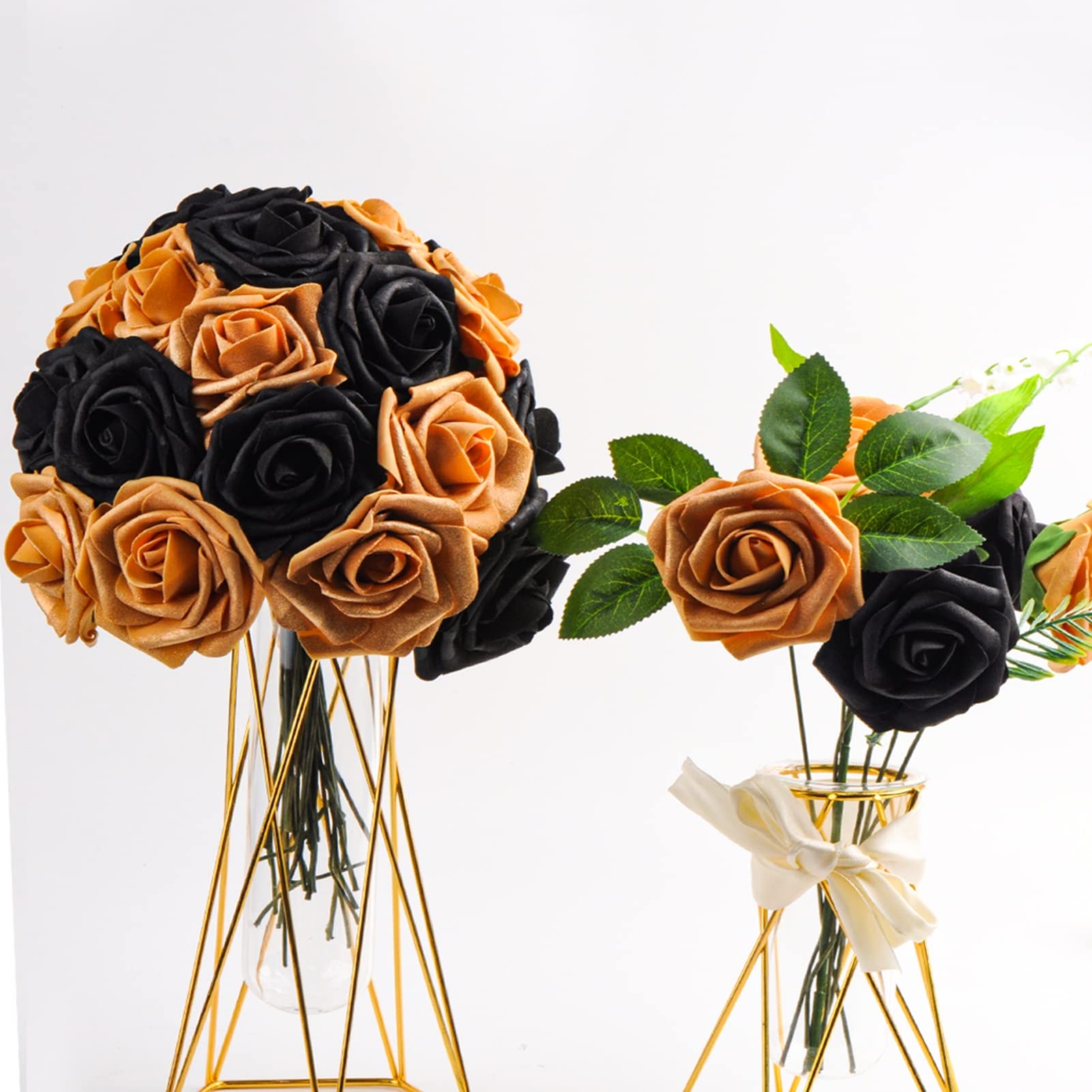 50 Pcs Black Gold Roses Artificial Flowers Wedding Centerpiece Baby Shower