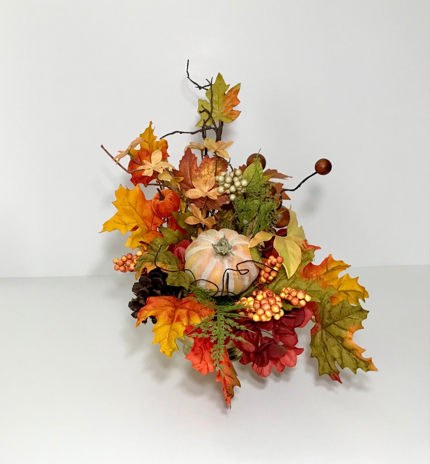 MODERN FALL HARVEST ARRANGEMENT BRASS CONTAINER THANKSGIVING CENTERPIECE TABLE