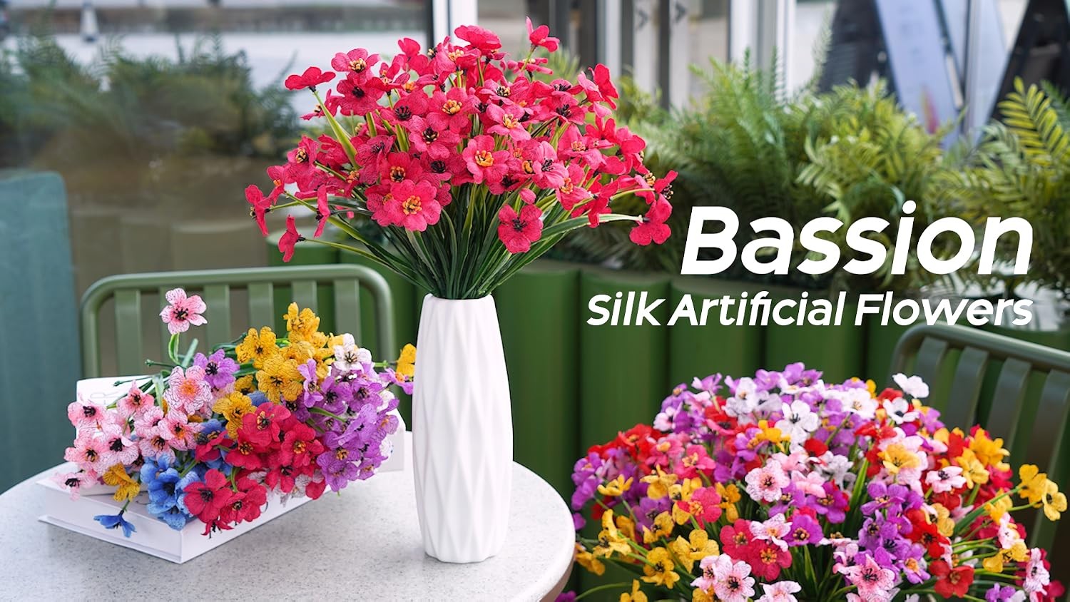 24 Bundles Artificial Flowers for Outdoors Decoration, UV Resistant Purple Silk