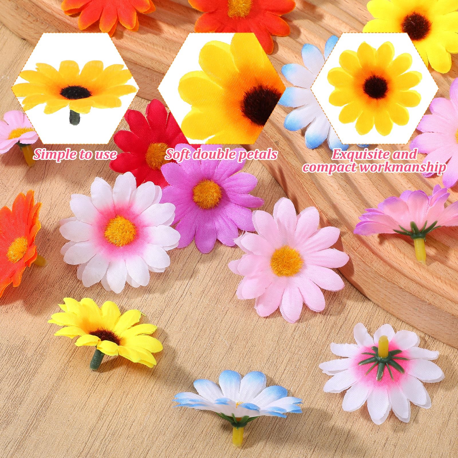 100PCS Fabric Daisy Flower Head, 1.77Inch Multicolor Daisy Artificial Flowers…