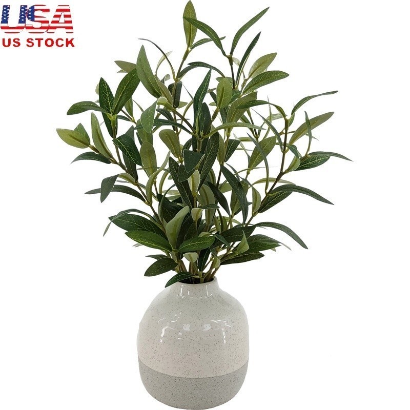 14 Inch Realistic Artificial Olive Plant in Two Tone Ceramic Vase Home Decor New