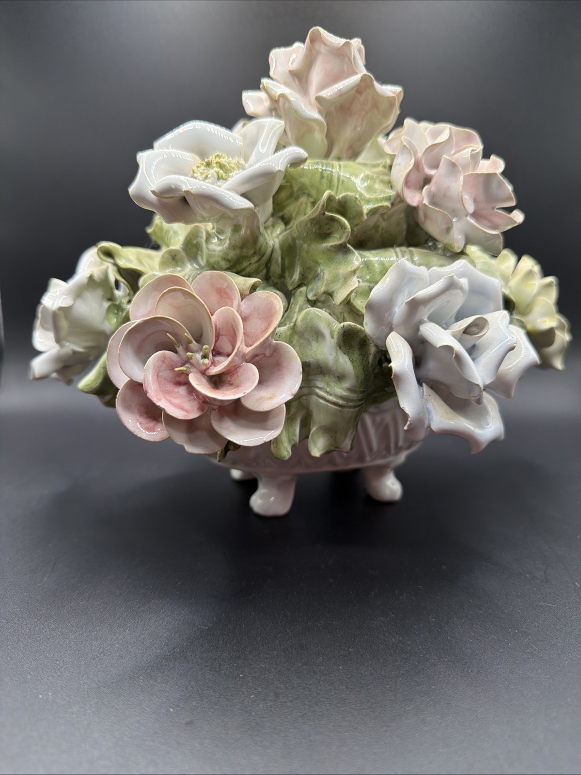 Porcelain Deane Taylor Import Capodimonte Italy Multi Color Flowers 7” Tall