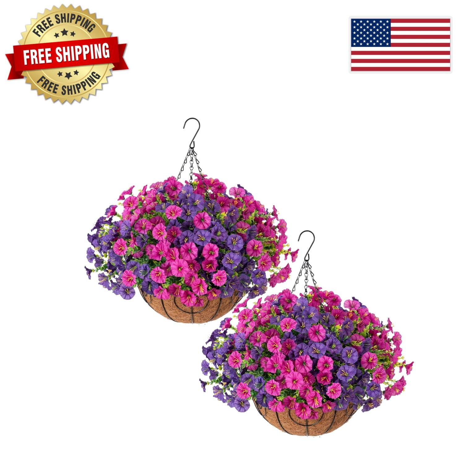 2 Set UV Resistant Faux Silk Morning Glory Hanging Baskets for Outdoor Elegance