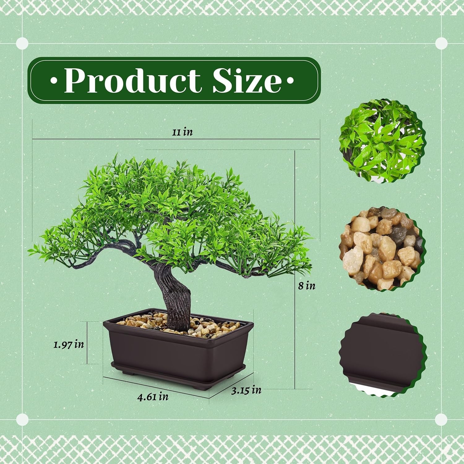 Der Rose 8” Artificial Bonsai Tree Small Fake Potted Plants for Green-ficus