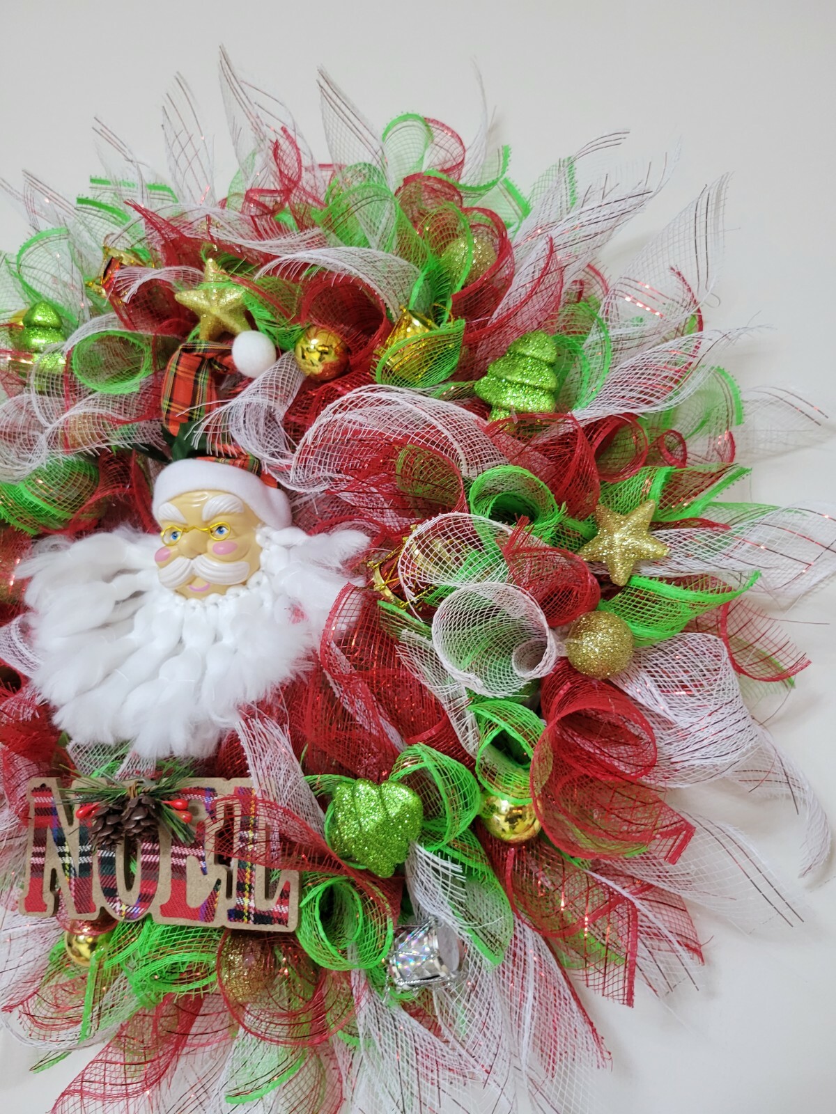 NOEL Christmas Mesh Front Door Wreath Wall Decoration White RED green Santa