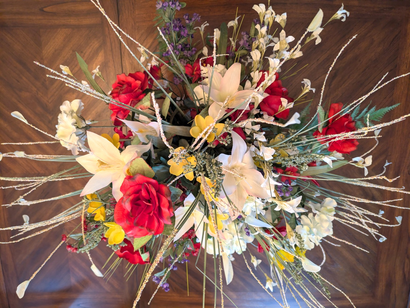Silk Flower Centerpiece Multi-Color in Clear Glass Vase