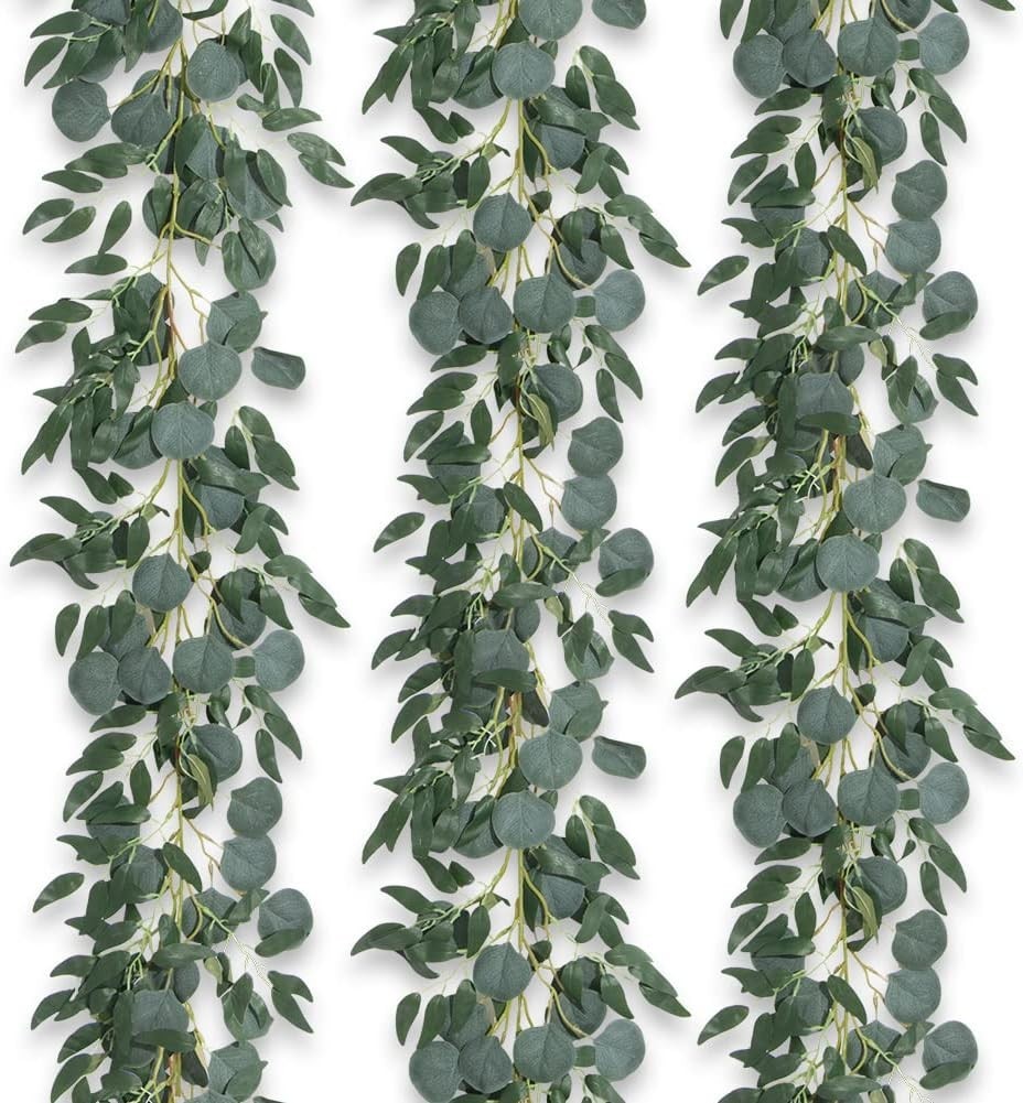 3Pcs Fake Eucalyptus Vines, 6.5FT Silk Ivy Garland, Odorless Lush Green Leave…