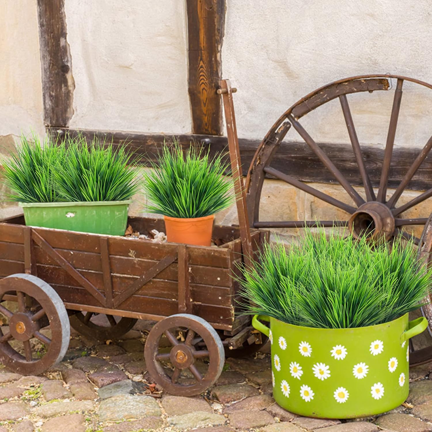 24 Bundles Artificial Plants Outdoors Fake Wheat Grass Faux Greenery Stems Plast
