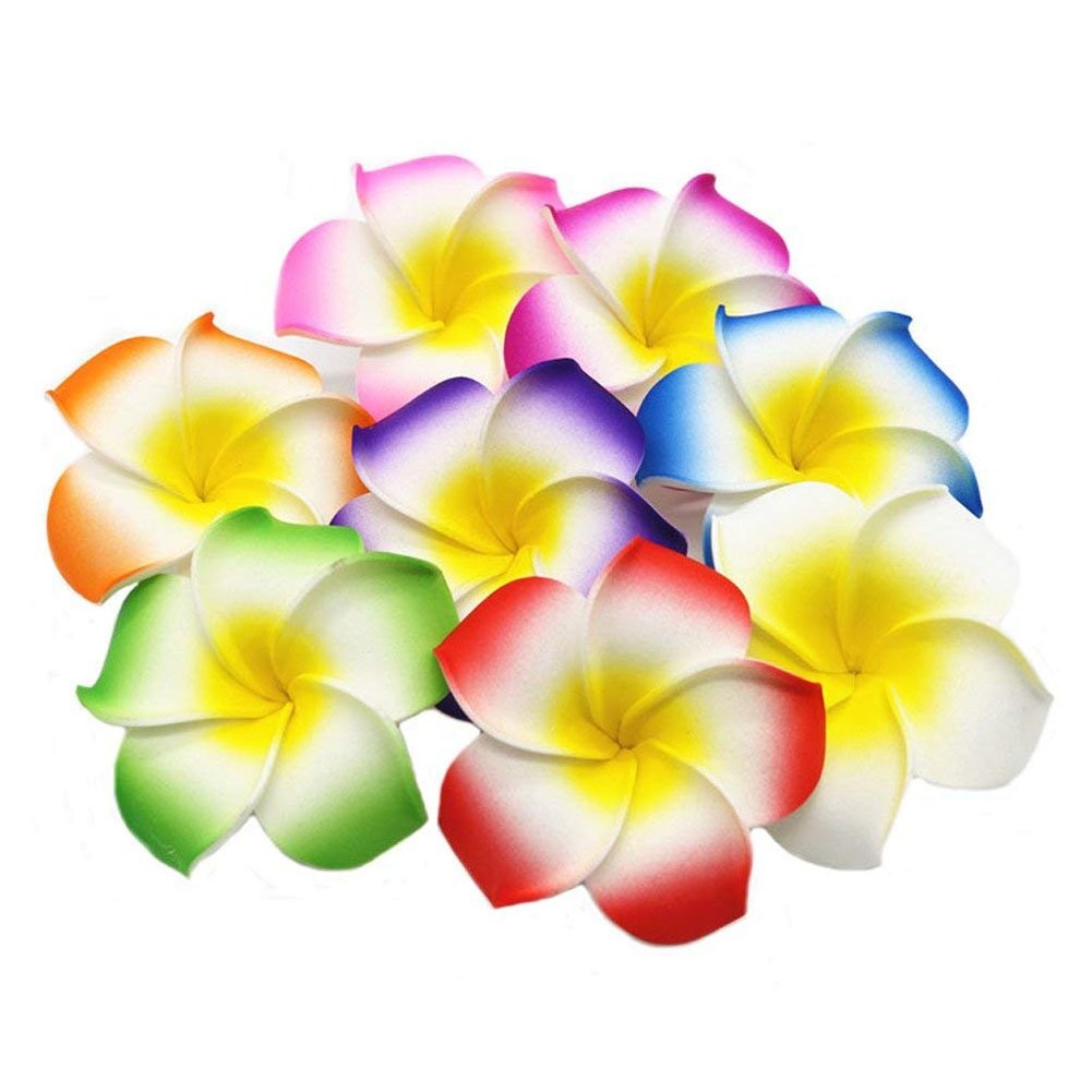 100pcs Mixed Colors Foam Hawaiian Frangipani Artificial Plumeria Flower Petals C