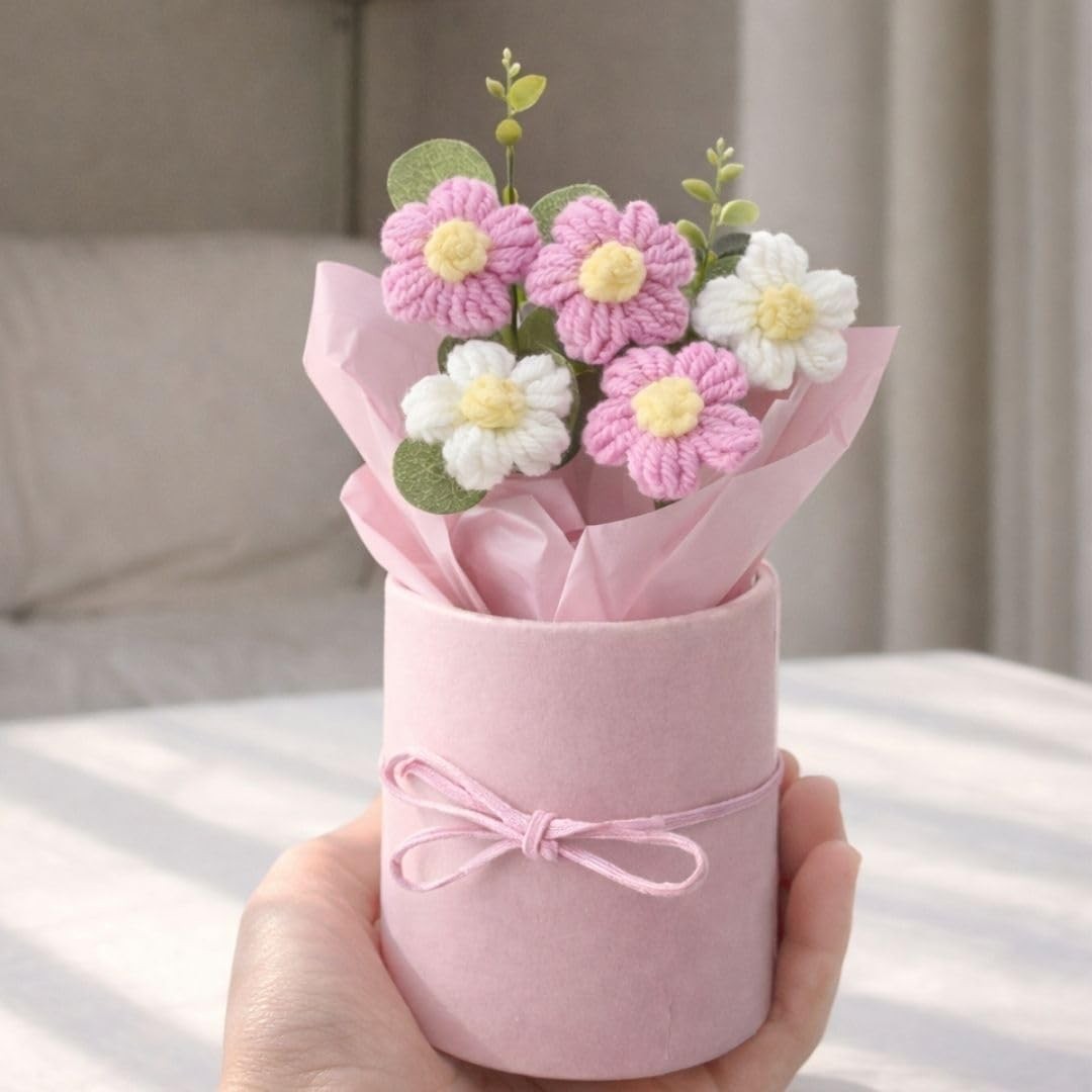 Handmade Pink Crochet Bouquet- Pack of 1 – Hand Woven Knitted Artificial