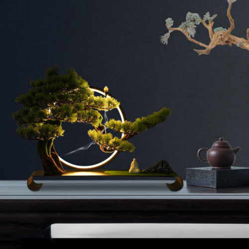 Zen Artificial Pine Tree with Lamp Rings Decoration for Backflow Incense 110V