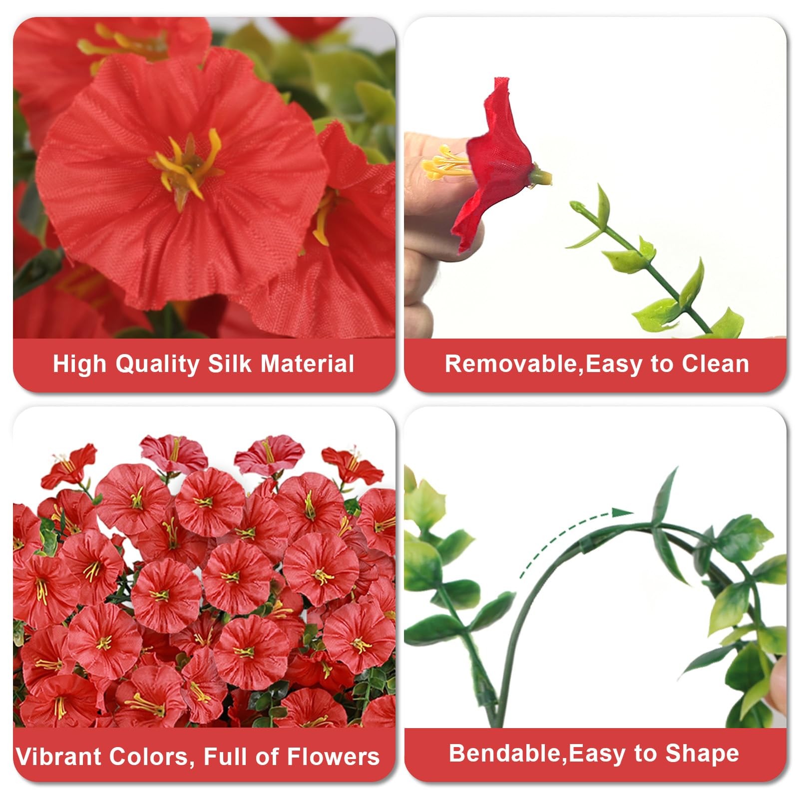 Artificial Flowers for Outdoors, 6-Pack 420 Blooms UV Resistant Hanging Morni…