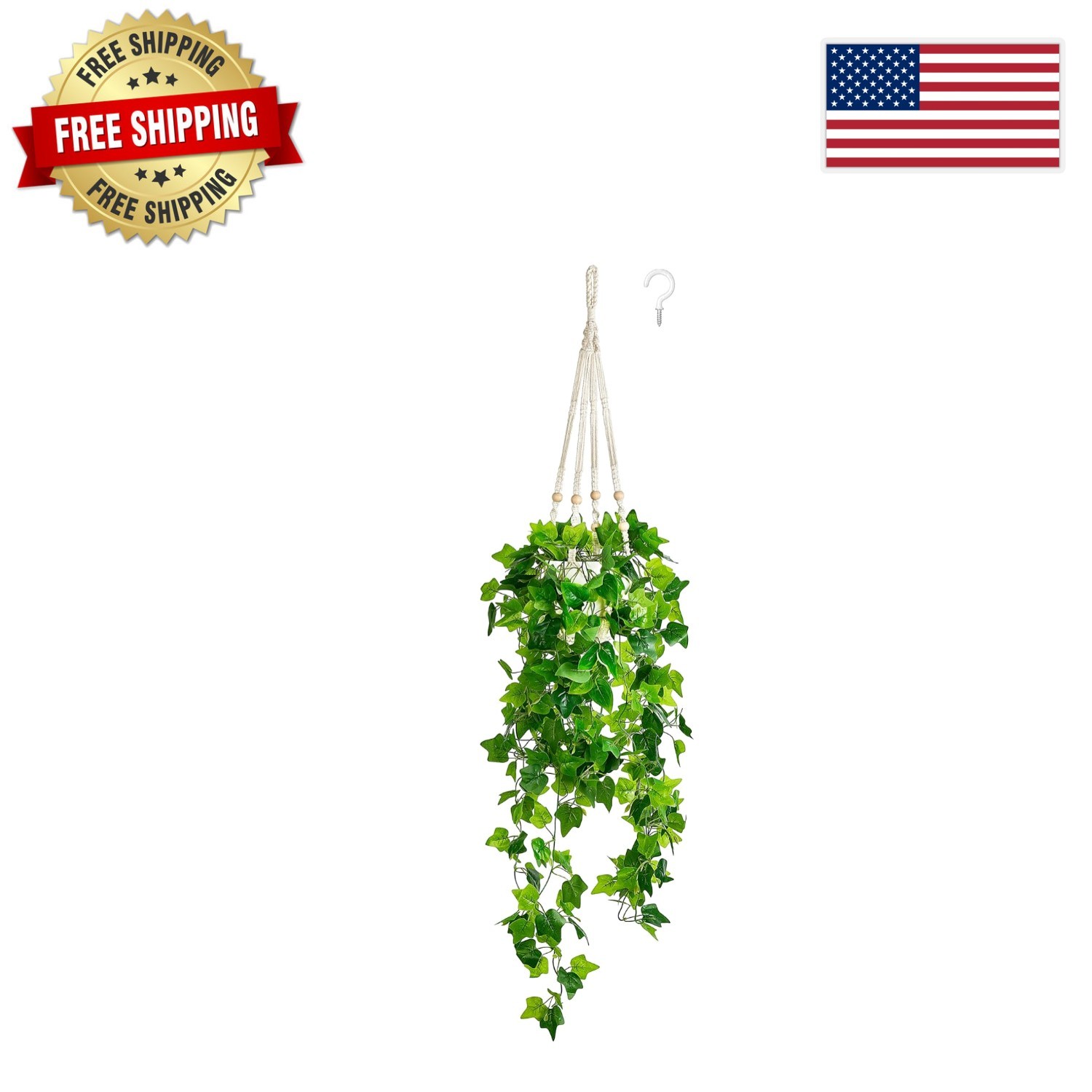 Artificial Hanging Greenery with Macrame Hanger – Effortless Decorative Accent
