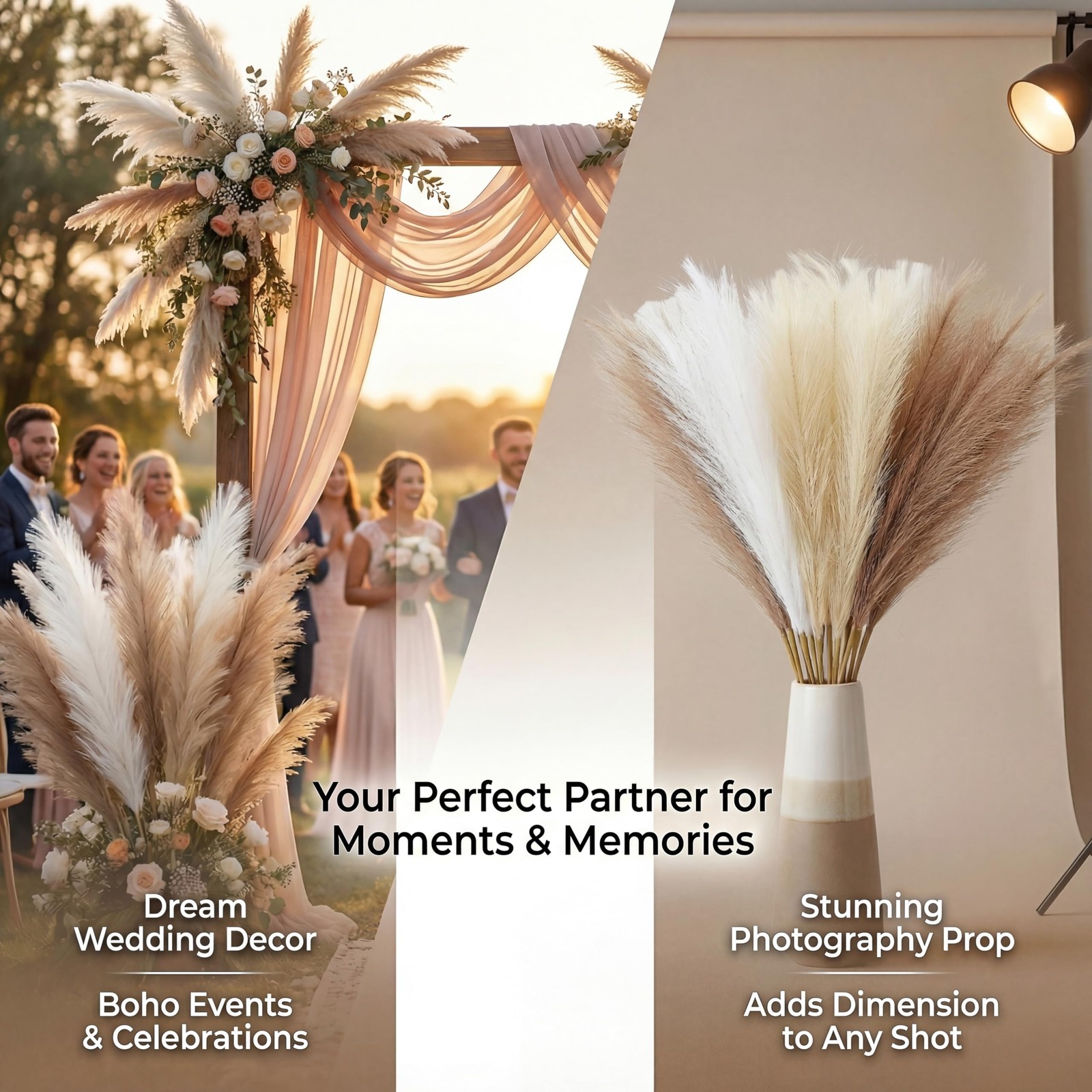Cong He Pampas Grass Decor 21.7 Inch White Beige Brown, Brown