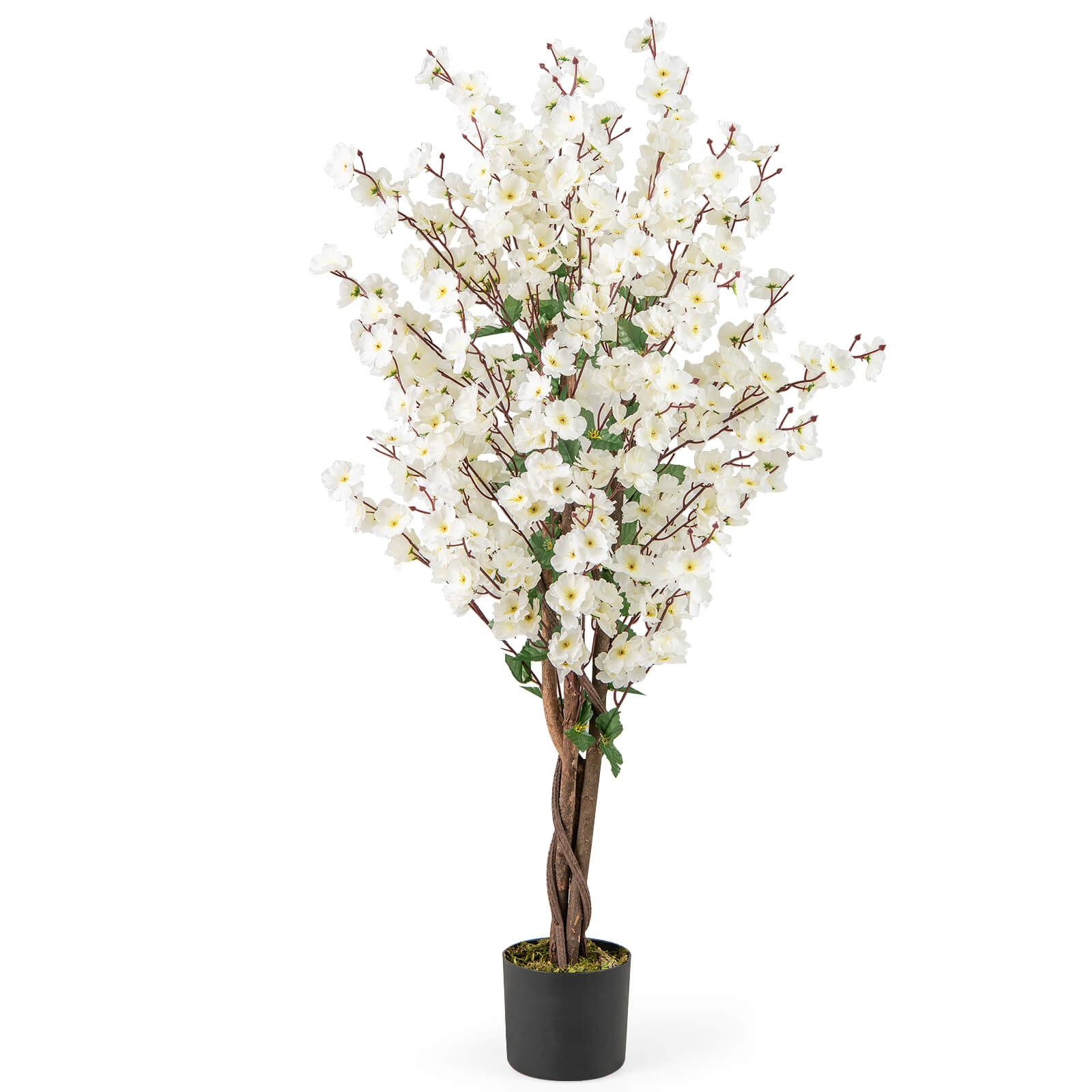 47″ Artificial Winter Sweet Tree Faux Plum Blossom Plant w/White Fabric Flower