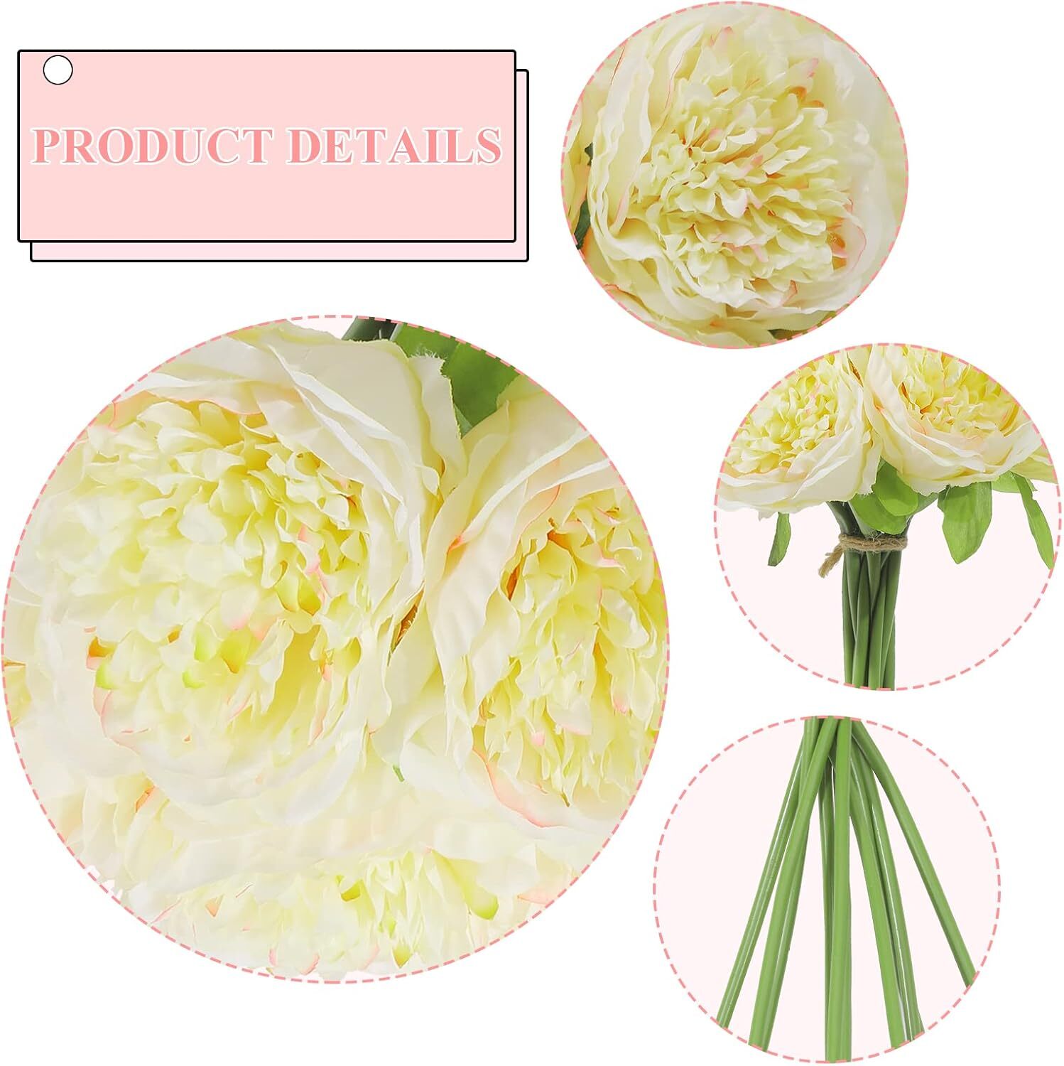 2 bunches of 10 artificial peony silk flowers Party Decoration (milky white)