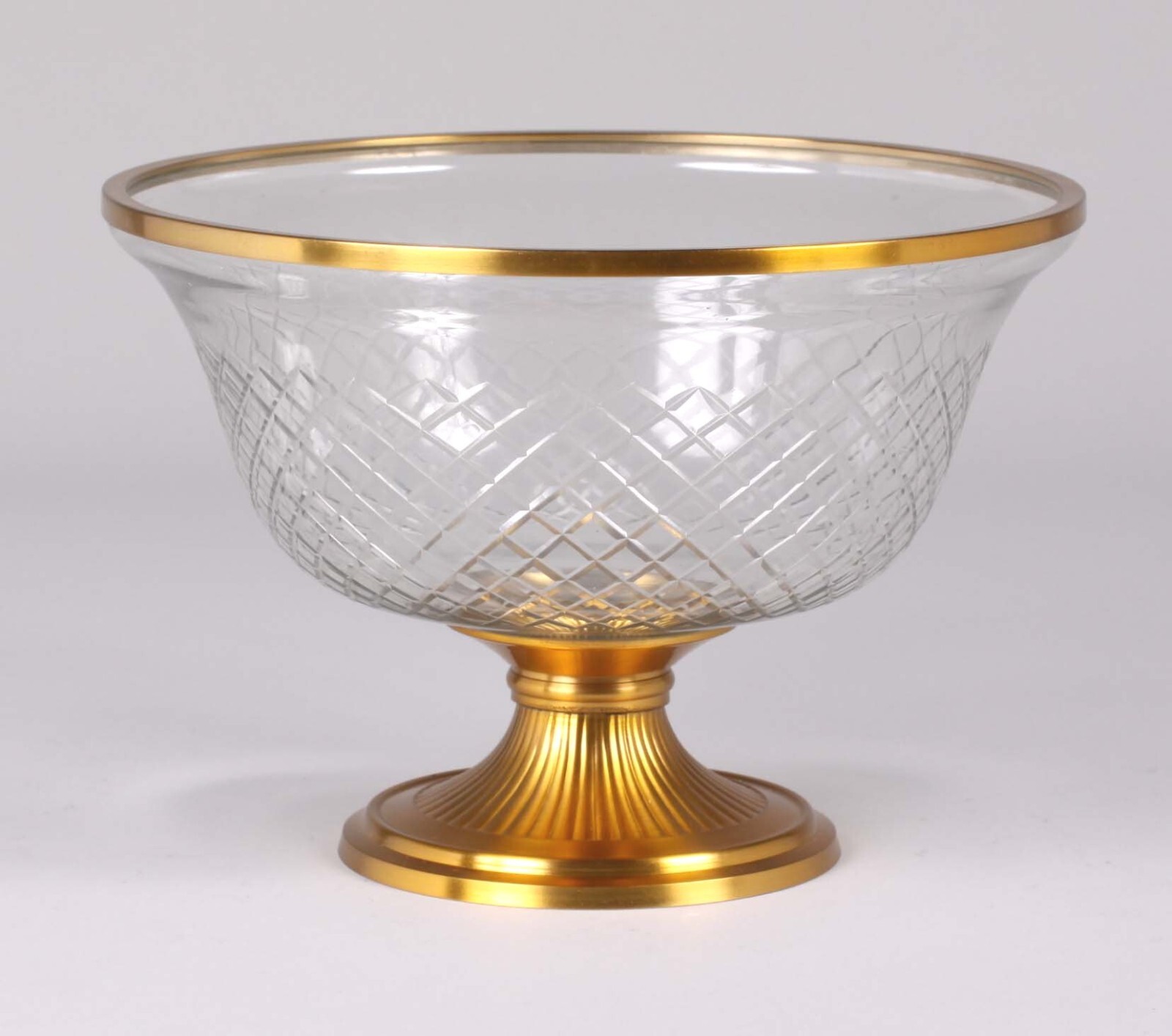 Compote Bowl Cut Glass Gold Patina Base & Ring 10.5″Dia 7″High FREE SHIPPING