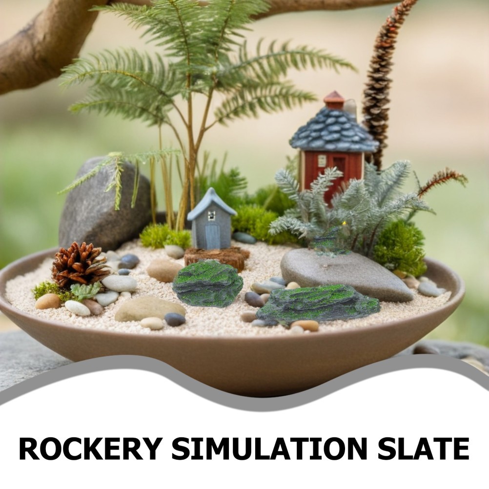 7Pcs Decorative Artificial Moss Stone Rocks for Indoor Outdoor Natural Look Grey