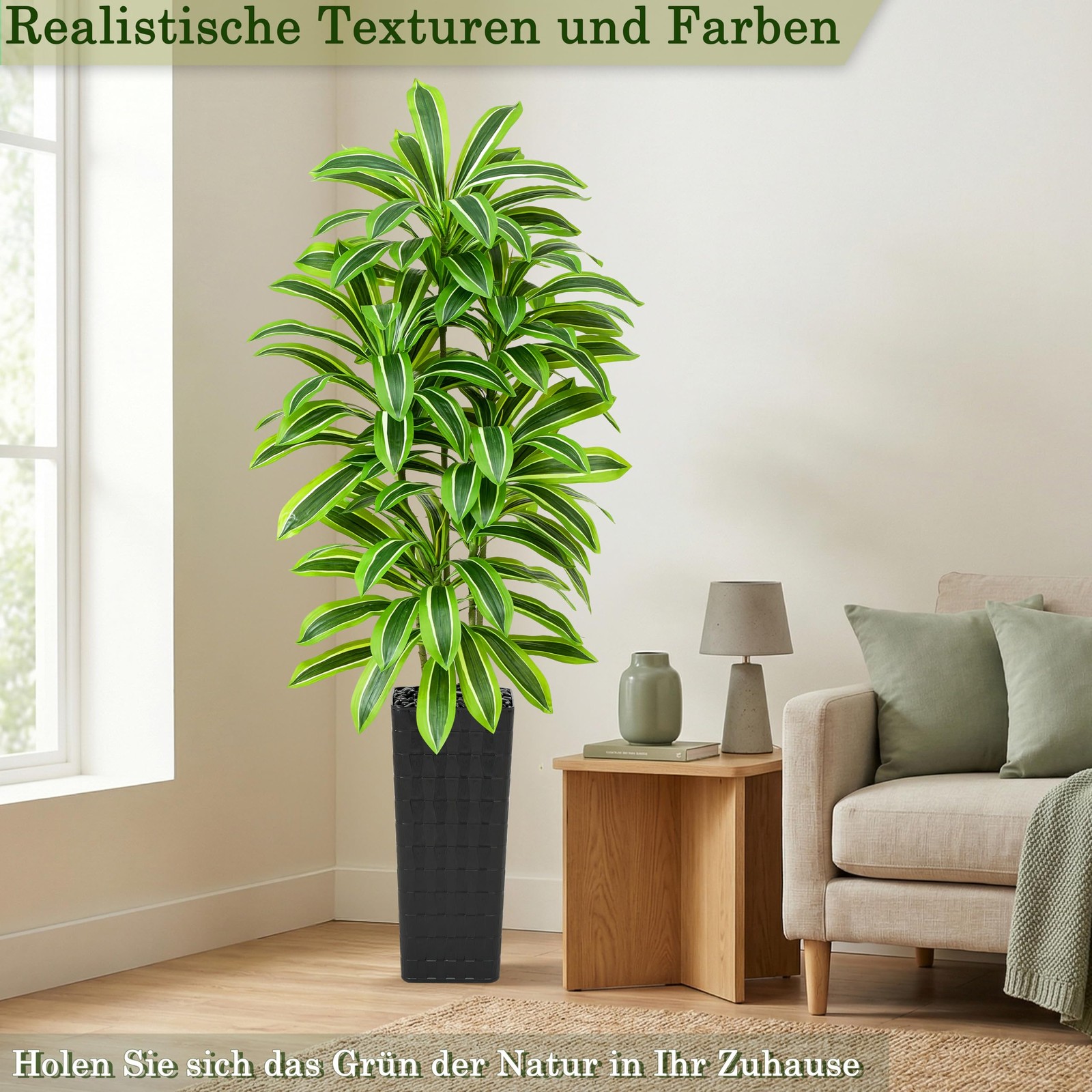 Artificial Dracaena Tree：7FT Faux Silk Tropical Yucca Floor Trees Realistic F…