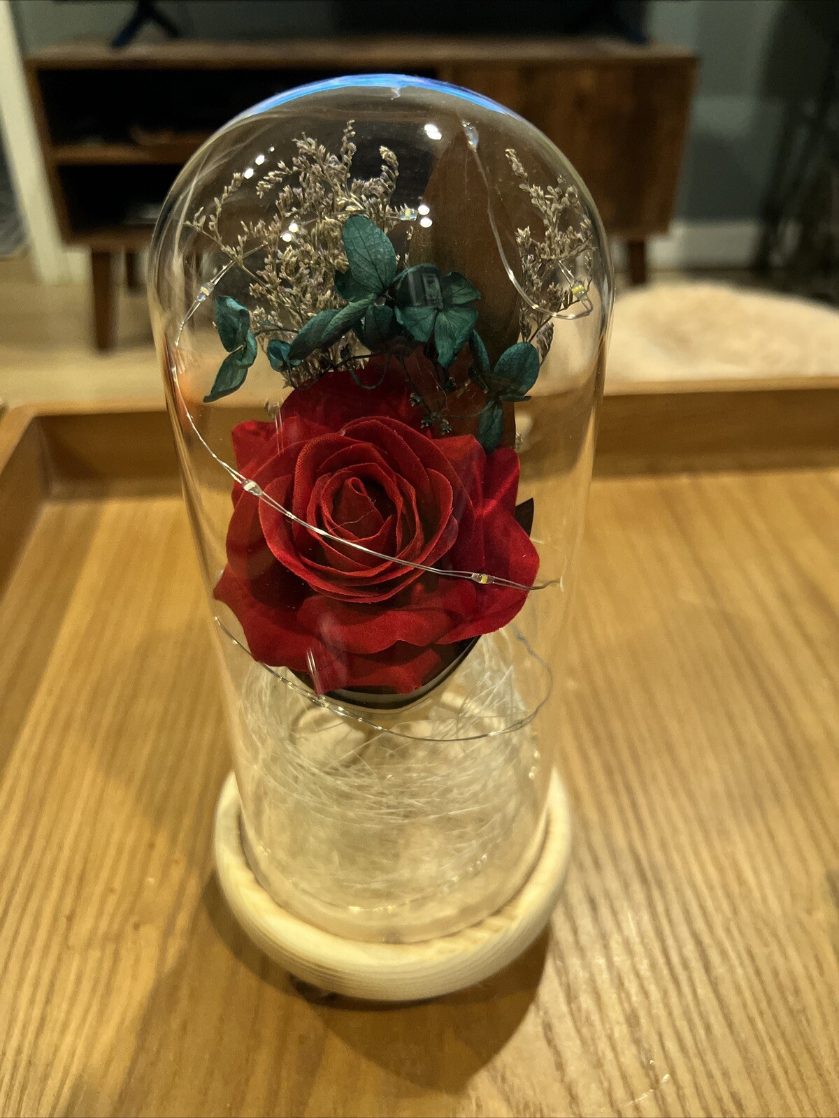 Everlasting Romantic Colorful Rose In A Glass Dome Gifts for Her Light Up