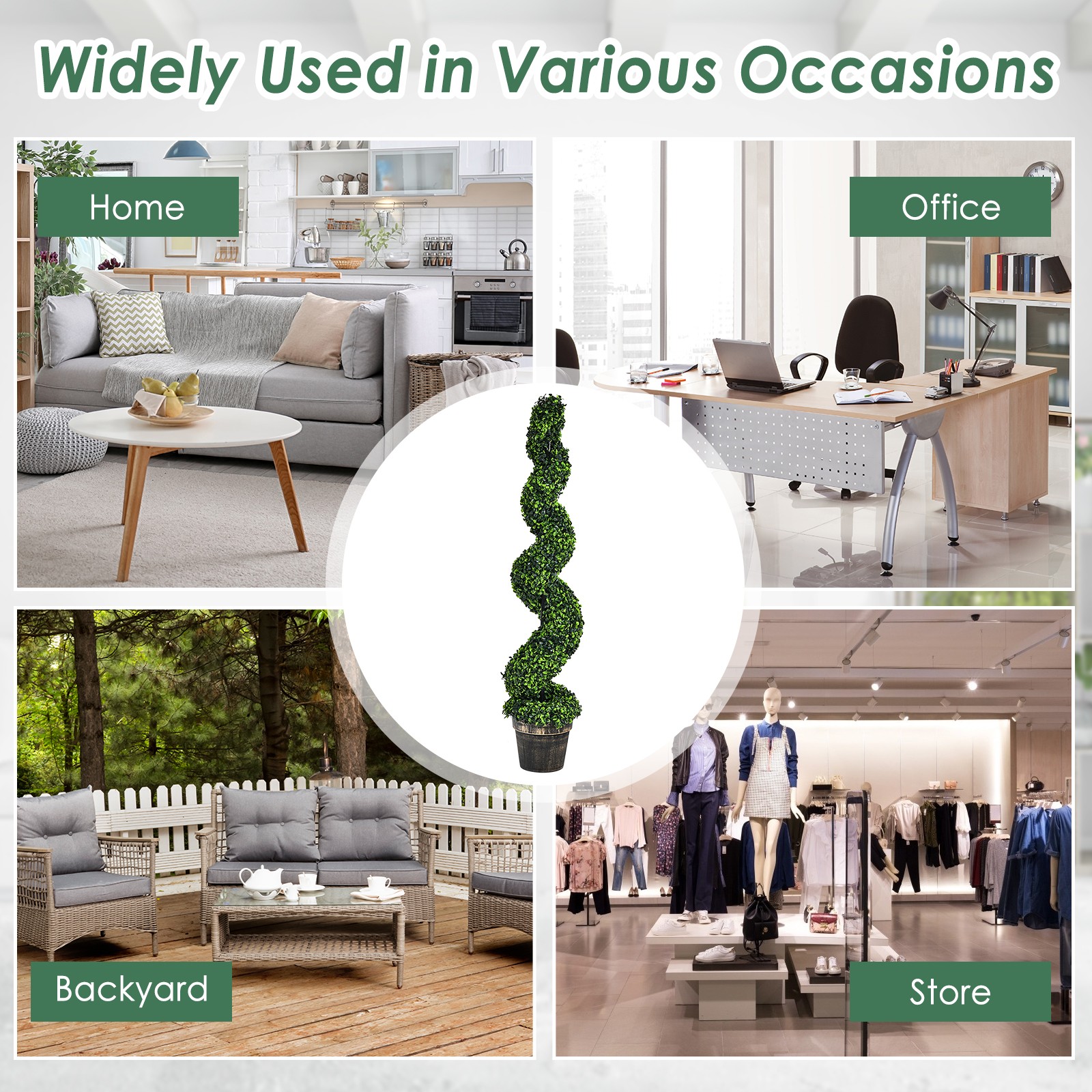 Costway 4Ft 2 Pack Artificial Spiral Boxwood Topiary Tree Indoor Outdoor Decor
