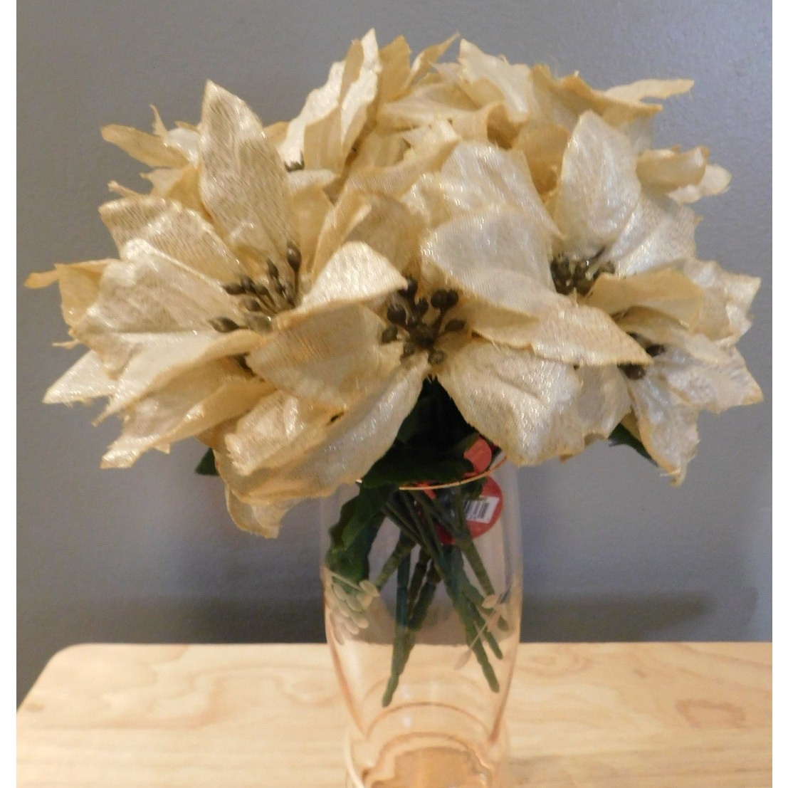 Ashland 9″Gold Sparkle Poinsettia Flower Picks Set of 10. New With Tags