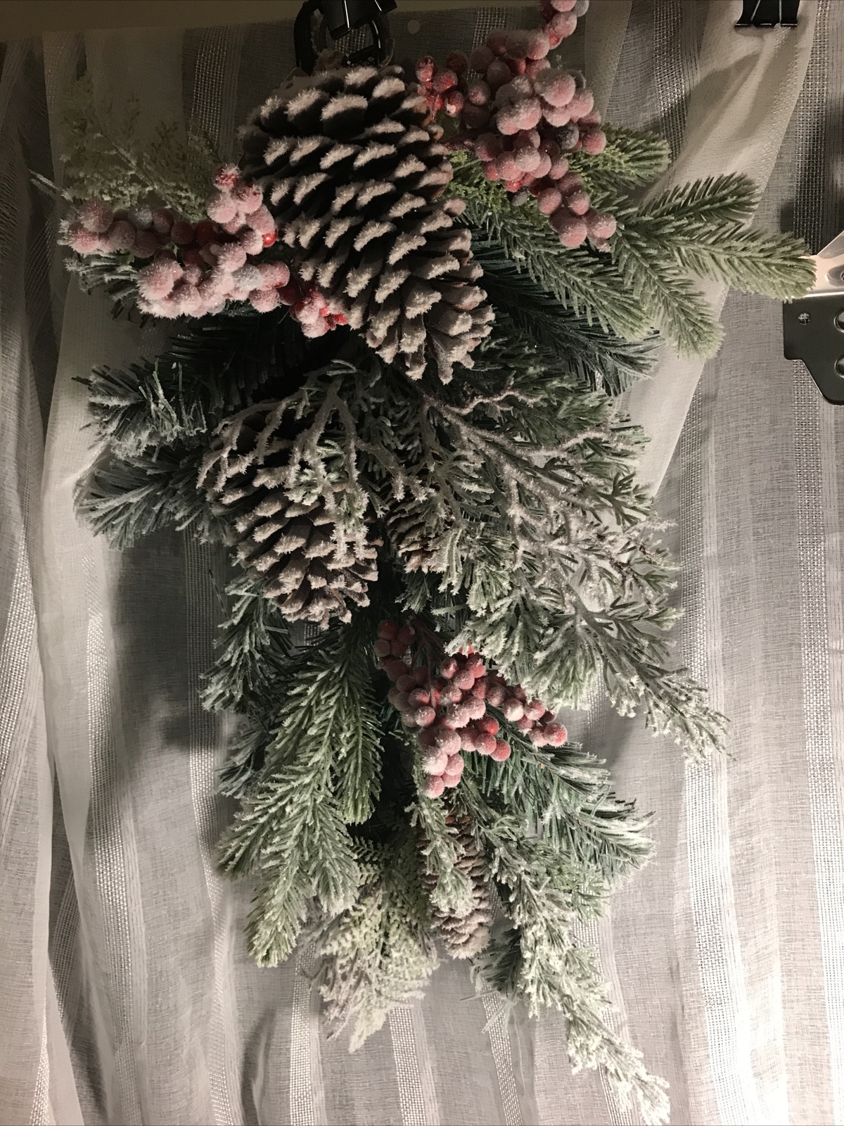 Snowy Evergreen Pinecone Mix Swag Wreath Winter Wall Door Decor Christmas NEW