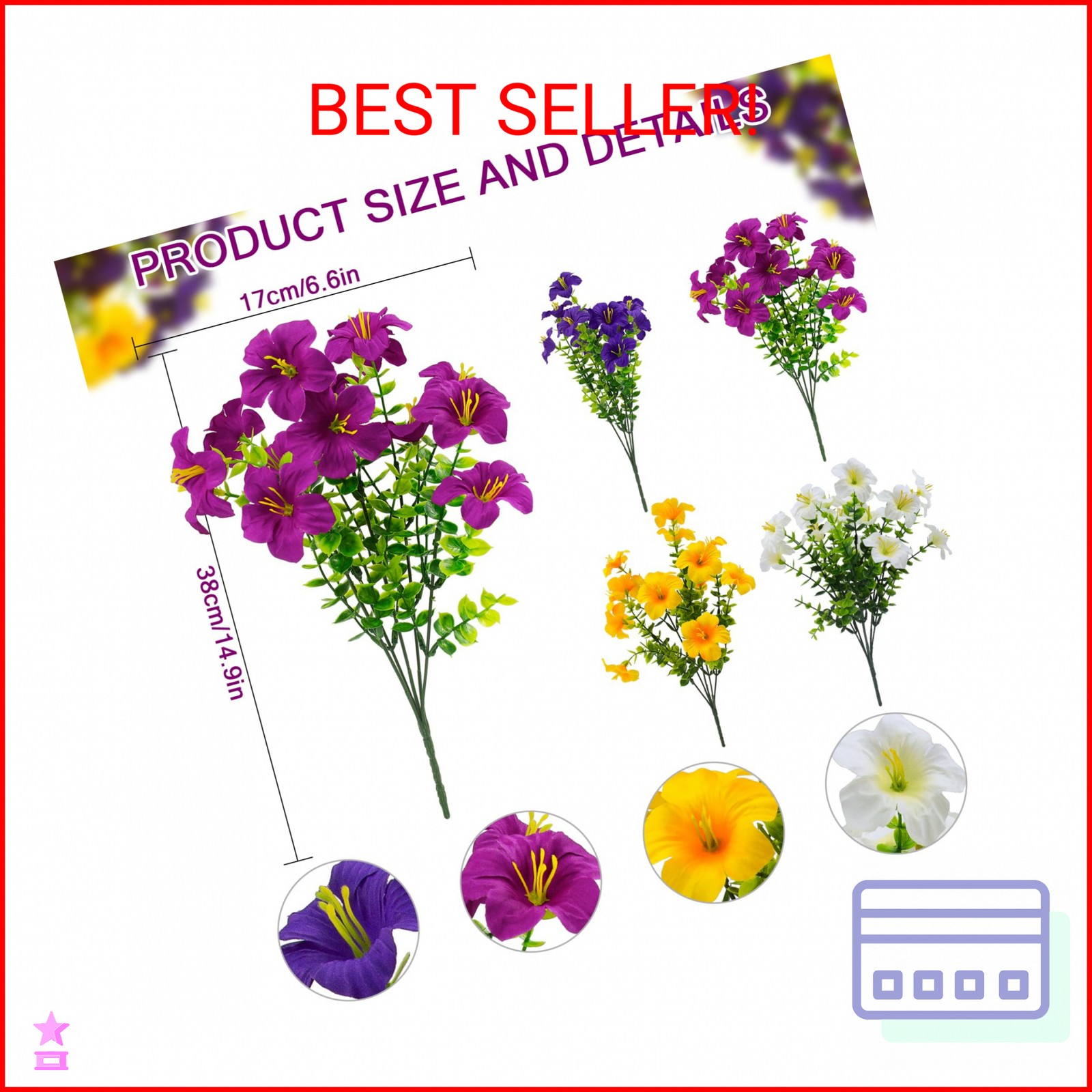 16 Pcs Faux Petunias Artificial Flowers For Outdoors, UV Resistant Fake Petunias