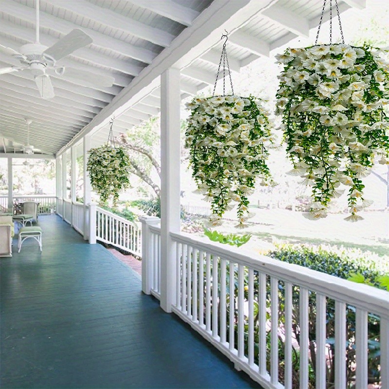 4pcs Artificial Hanging Petunia Plants Fake Trailing Flower Indoor Outdoor Decor
