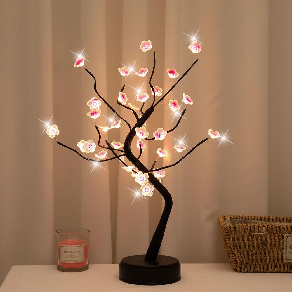 LED Cherry Blossom Bonsai Tree Night Light Touch USB Battery Desk Lamp