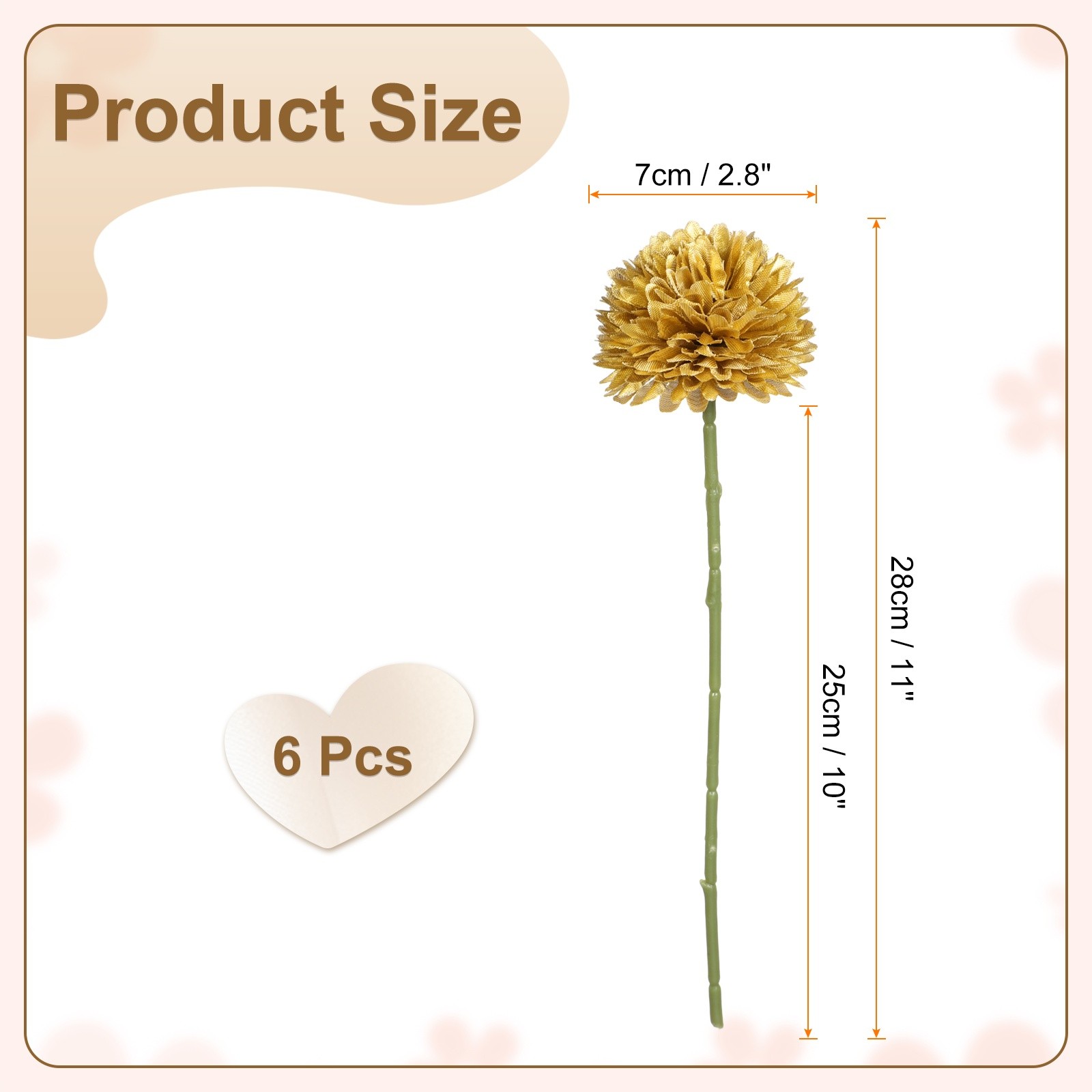 6pcs Artificial Chrysanthemum Ball Flowers Faux Mum Flower Bouquet, Gold