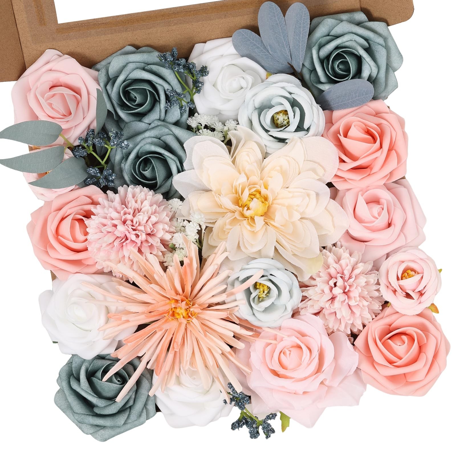 Dusty Blue Pink Artificial Flower Combo Box DIY Wedding Table Centerpiece