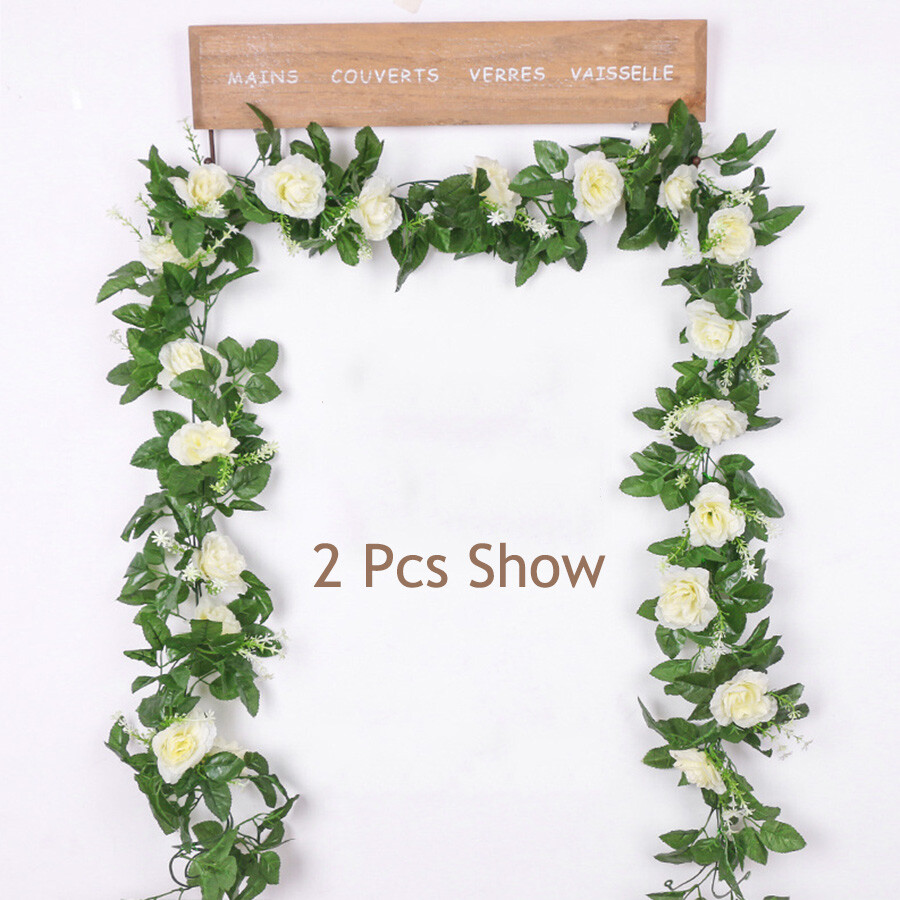 11 Head 2.2m Artificial Rose Garland Silk Flower Vine Ivy Garden Wedding Decor