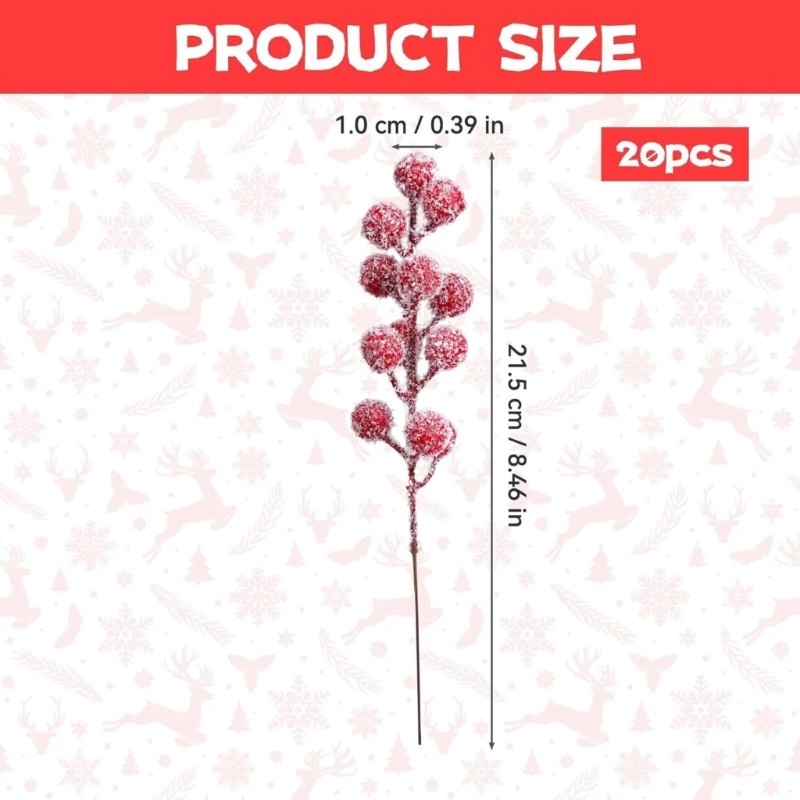 20Pcs Artificial Red Berries Branches With Bendable Iron Wire Stem for Tree