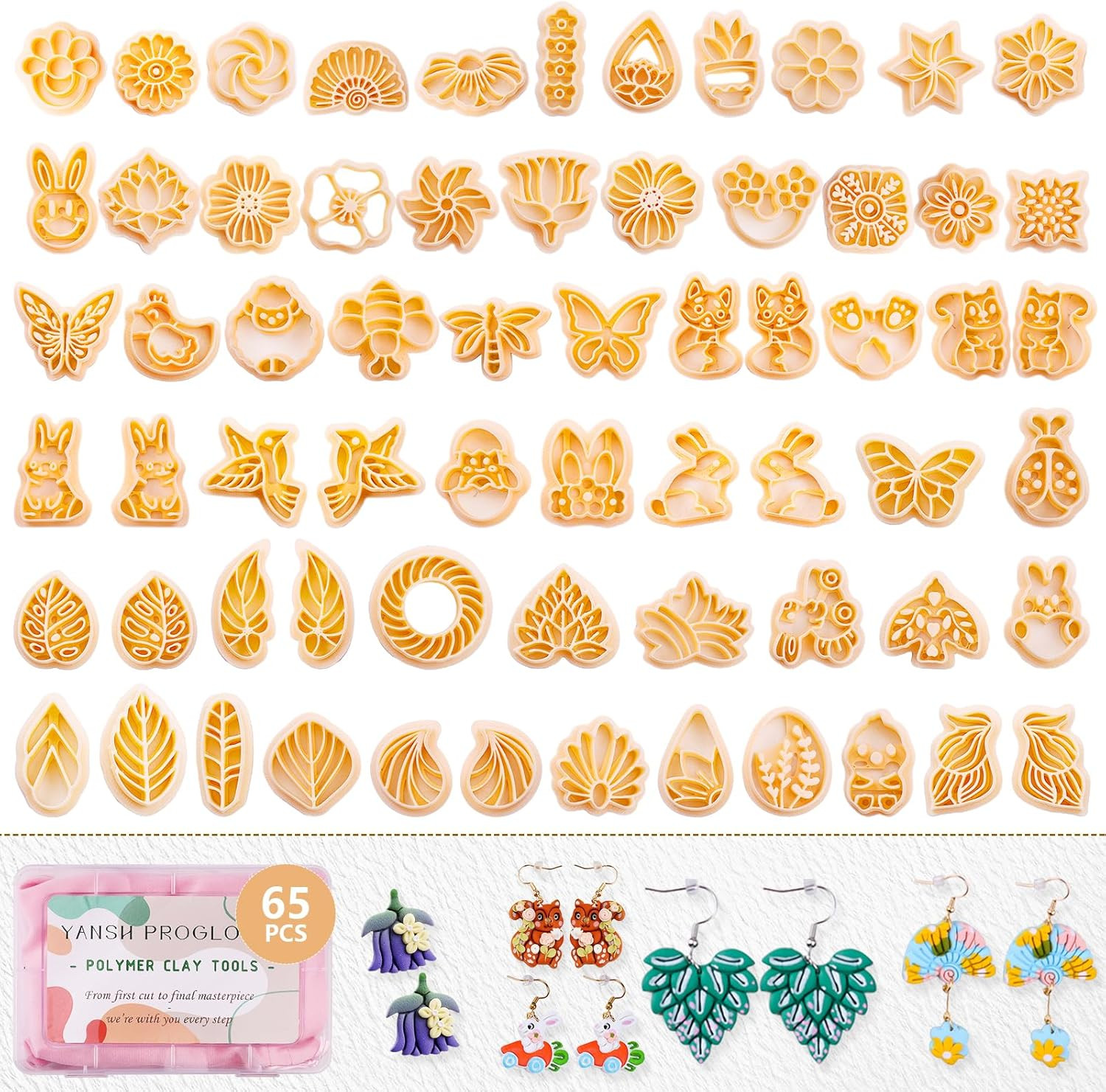 65 Pcs Flower, Leaf & Animal Polymer Clay Cutters Set, Clay Cutters Shapes for E