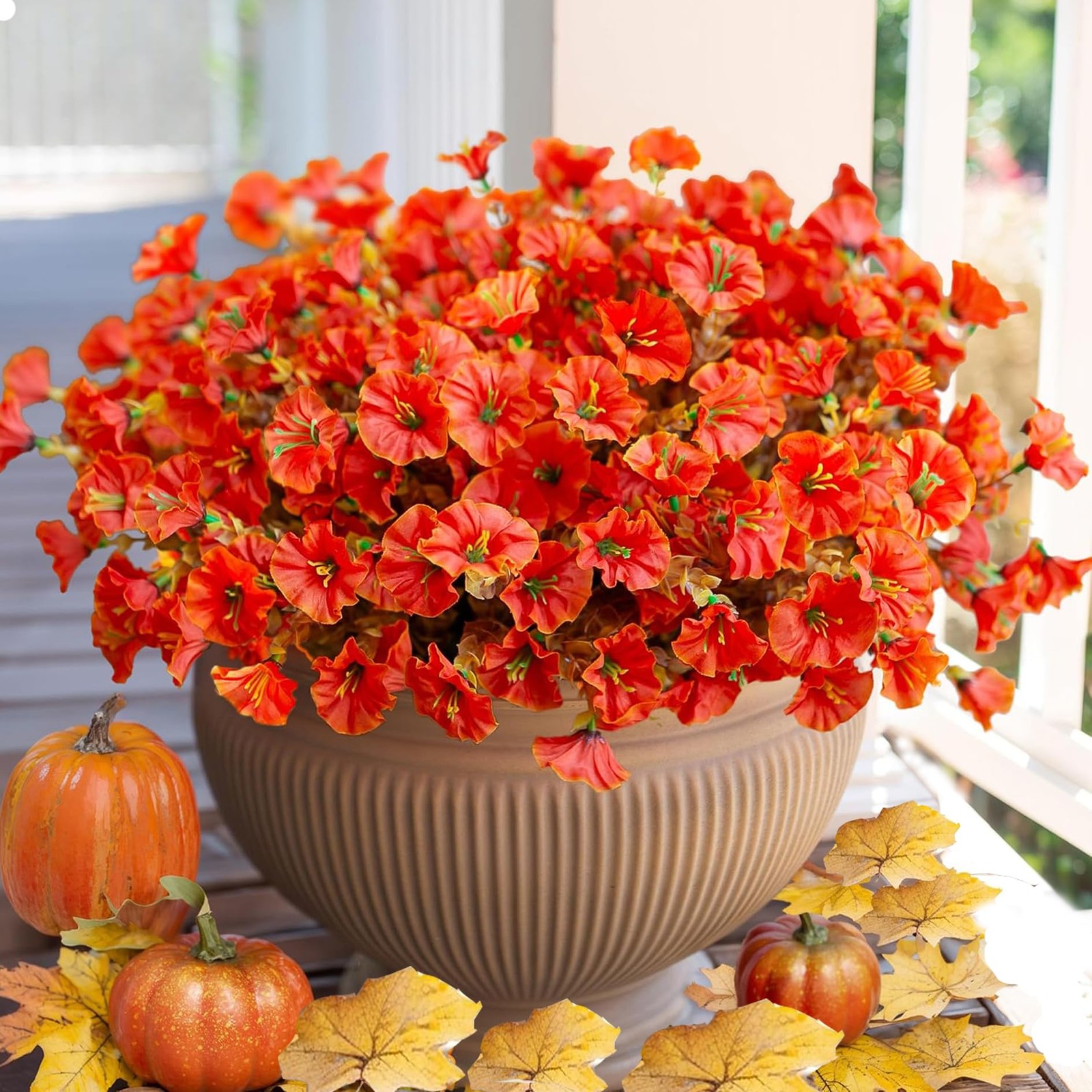 Artificial Outdoor Flowers 16 Bundles Fake Morning Glory Flower Outdoor UV Re…