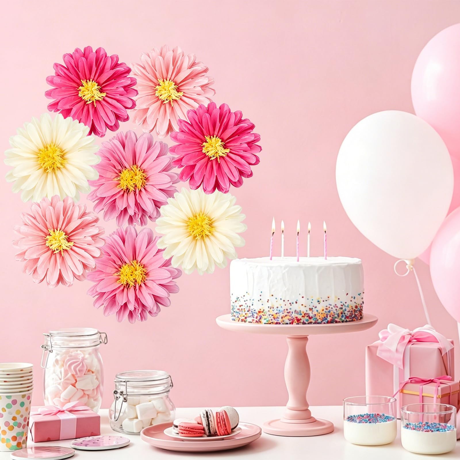 8Pcs Large Paper Flowers Decorations for Wall, 20″ Pink Tissue Paper Flowers …