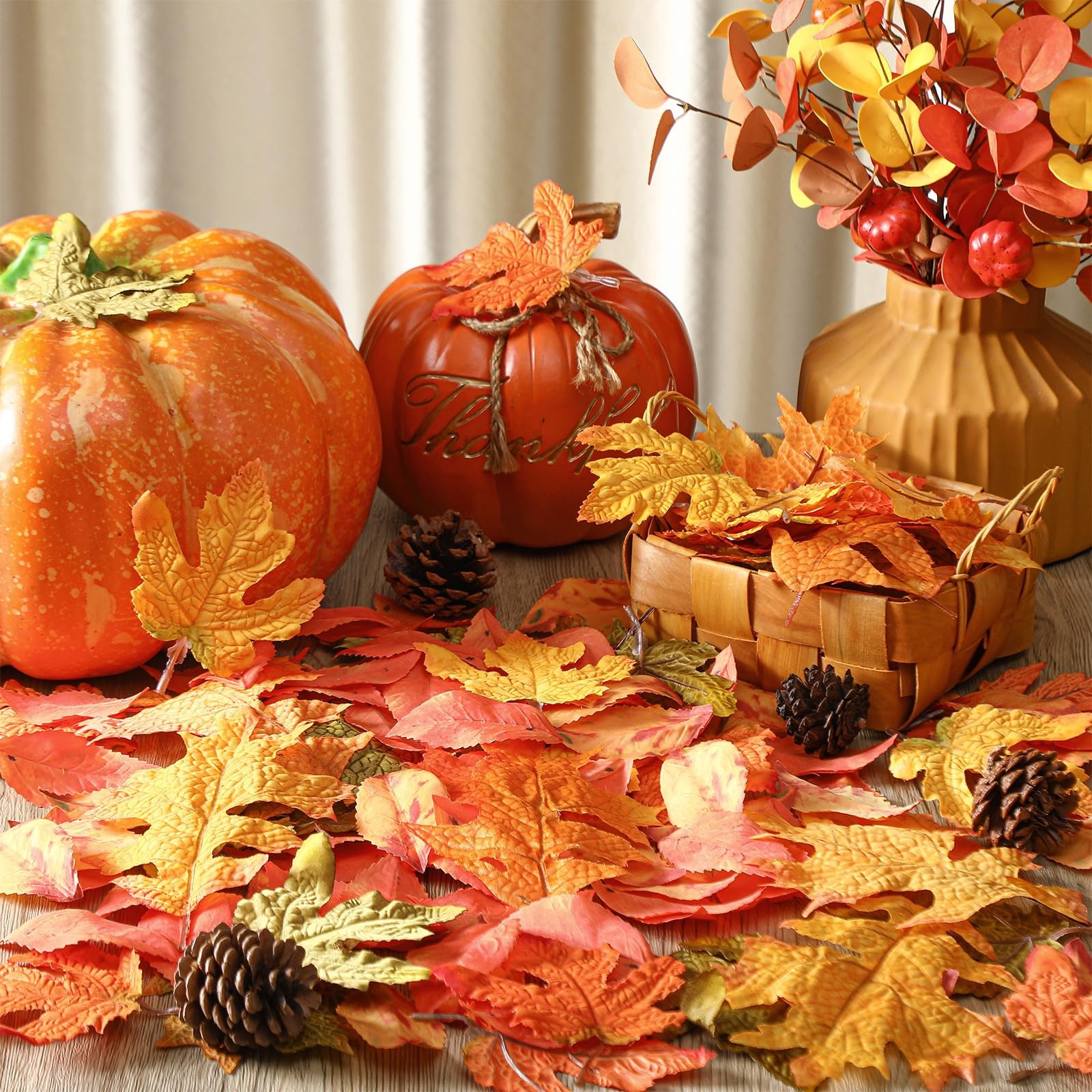 245 PCS Fall Artificial Maple Leaves Thanksgiving Harvest Faux Decor Fake Bulk