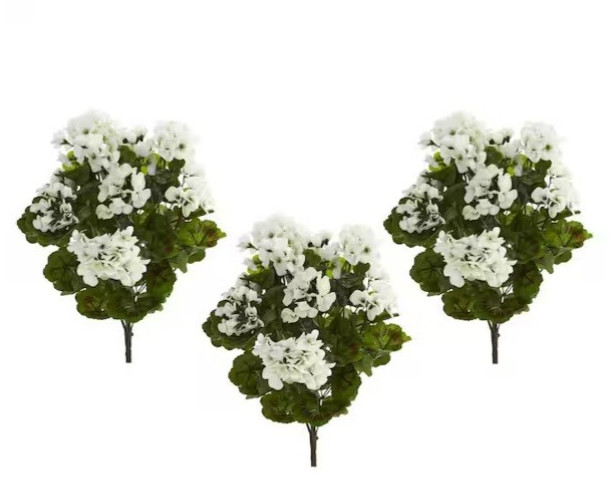 Nearly Natural Geranium Artificial Bush & Flowers Set of 3 6131-S3-WH – NIOB