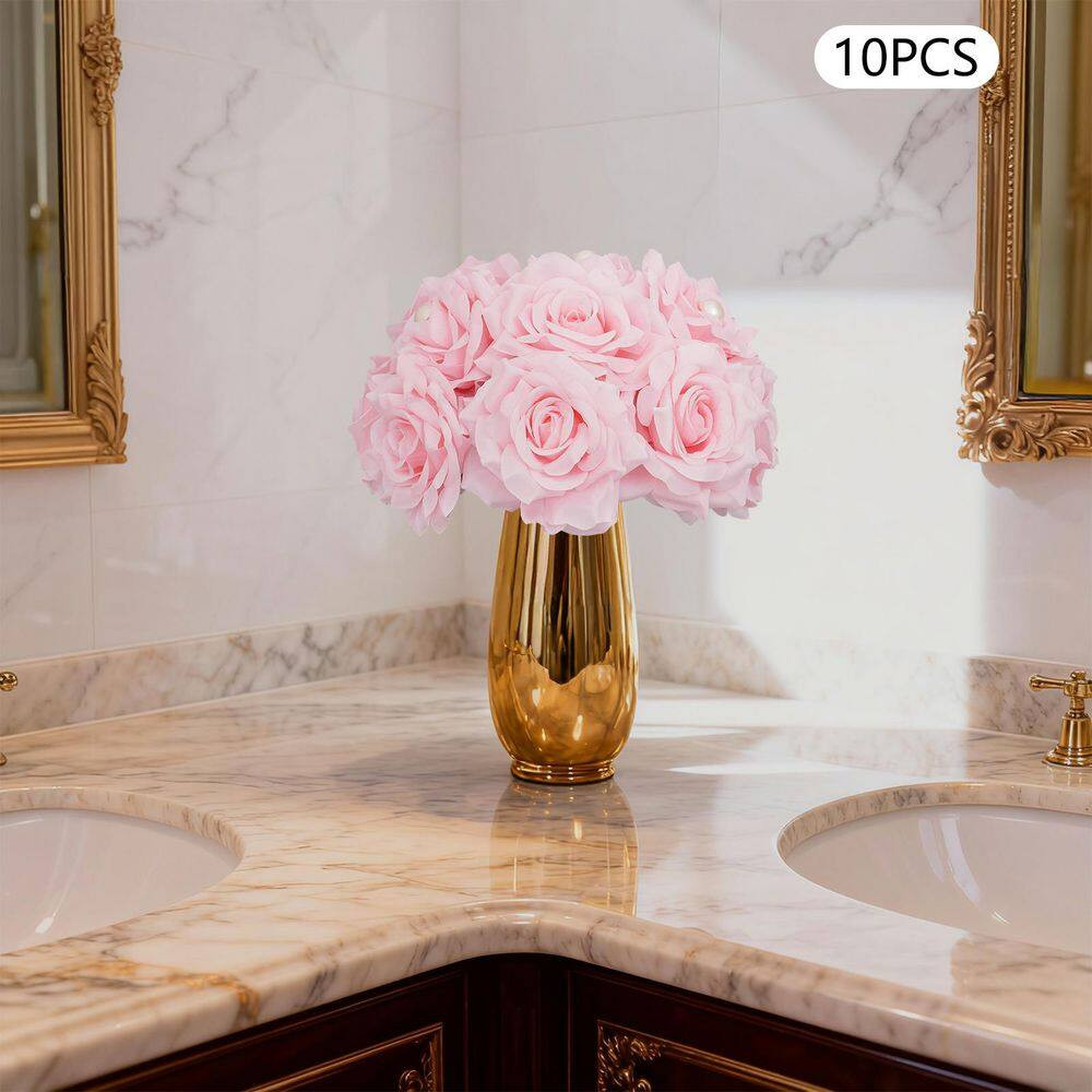 9.4 In. Pink Indoor/Outdoor Artificial Rose Flower Wedding Banquet Artificial Fl