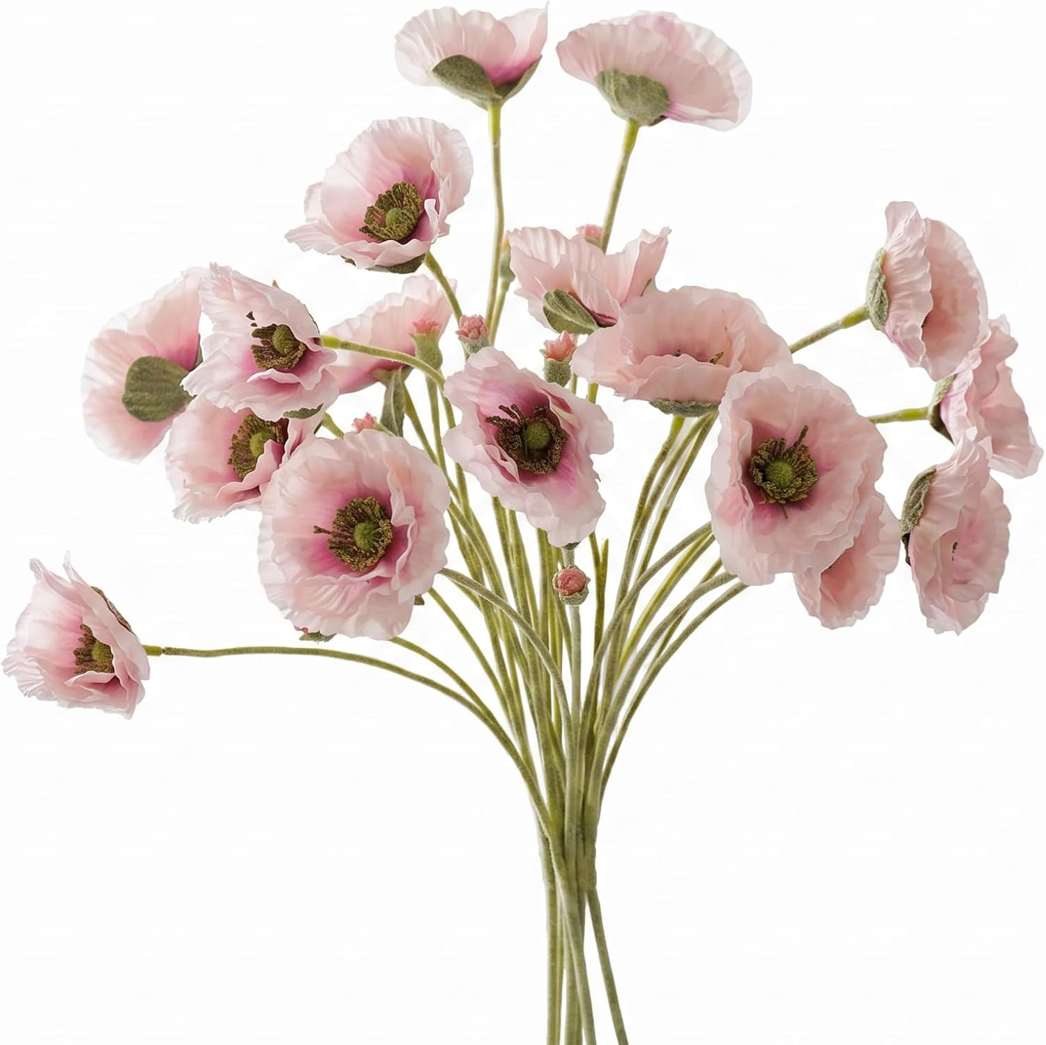 Artificial Poppy Flowers 26.4″ – 6Pcs Faux Silk Poppy Stems with Ruffled Petals,