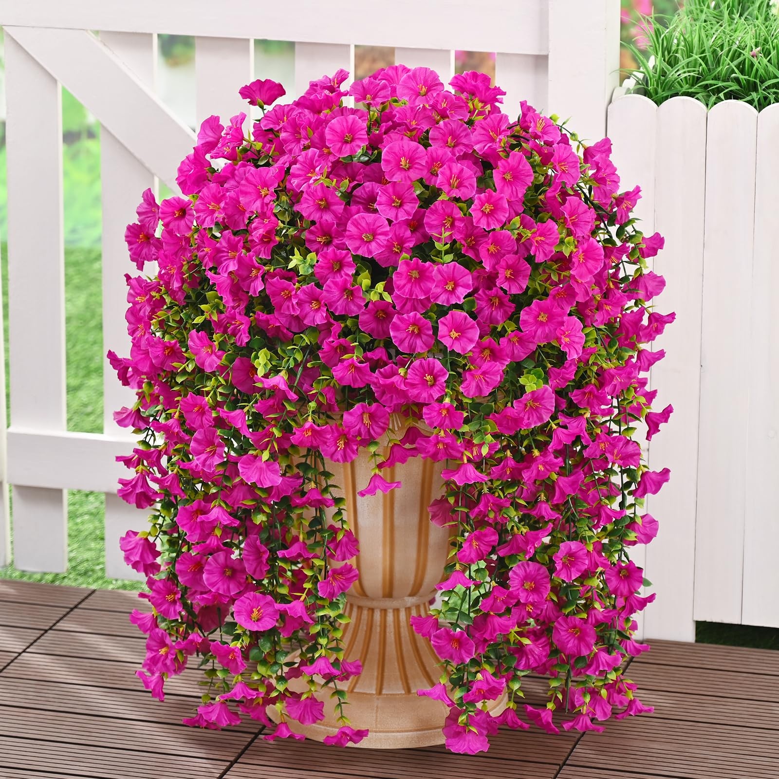 2PCS Artificial Hanging Flowers UV Resistant Faux Petunia Outdoor Porch Patio