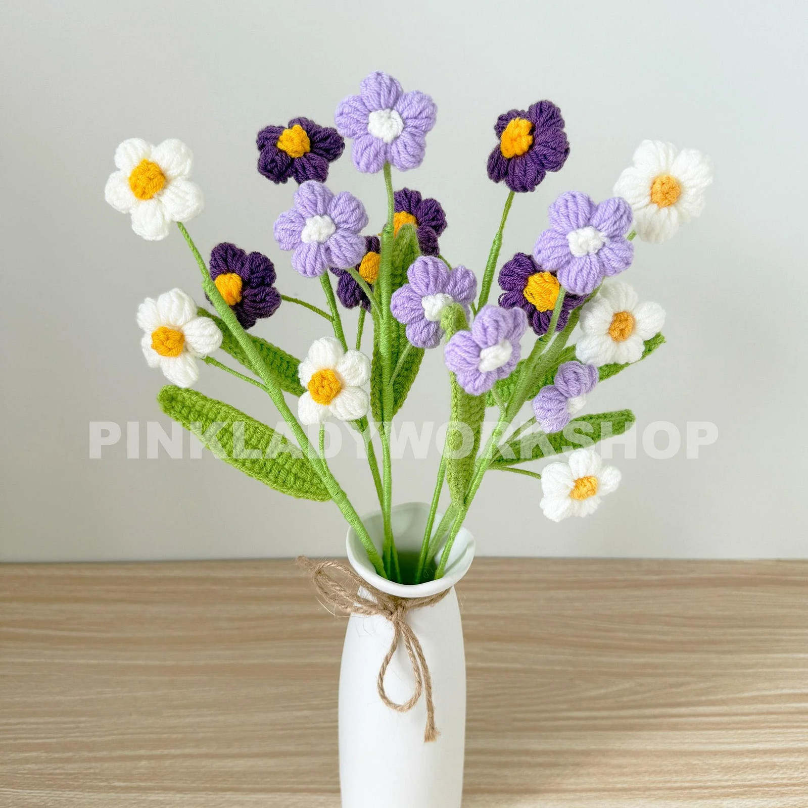 Set of 3 Handmade Crochet Puff Flower Bouquet (no vase) | Flower Arrangement