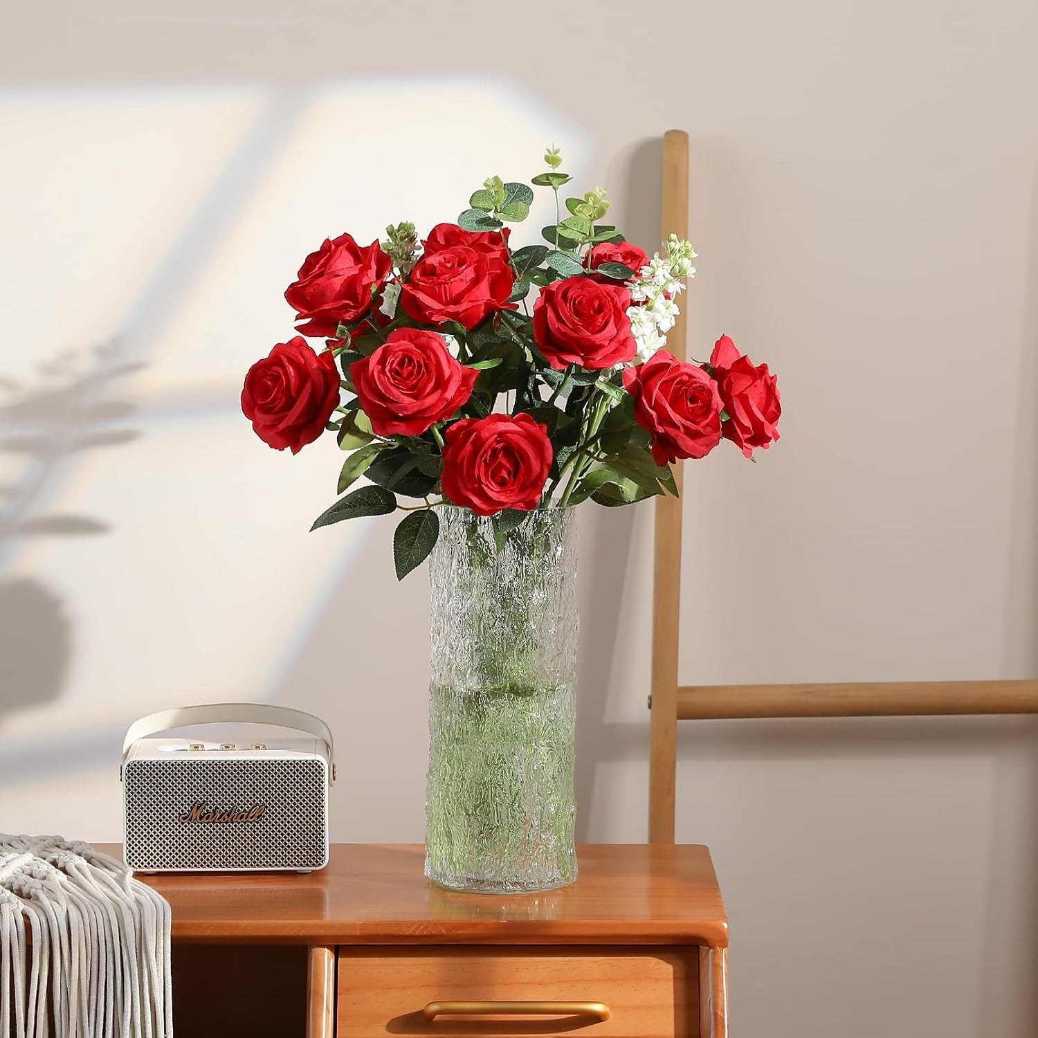 Realistic Red Roses 12PCS Silk Flowers with Bendable Stems for Home Decoration