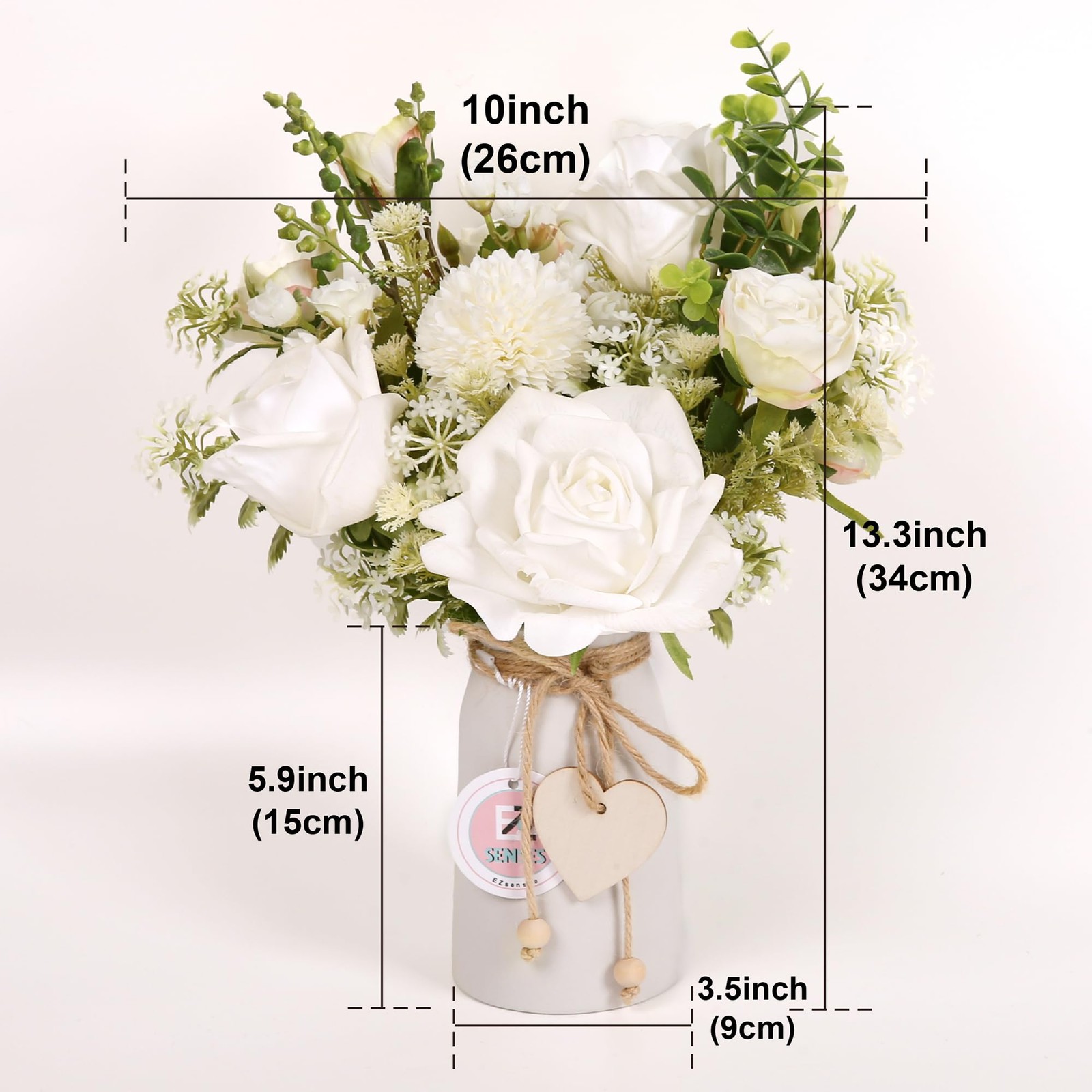 Fake Flowers with Vase, Silk Roses Daisy Artificial Flowers, Faux Eucalyptus …