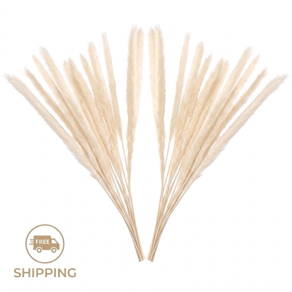 Home Decor-15 Steams. Natural White Dried Pampas Grass/Reed Grass (PACK OF 2)