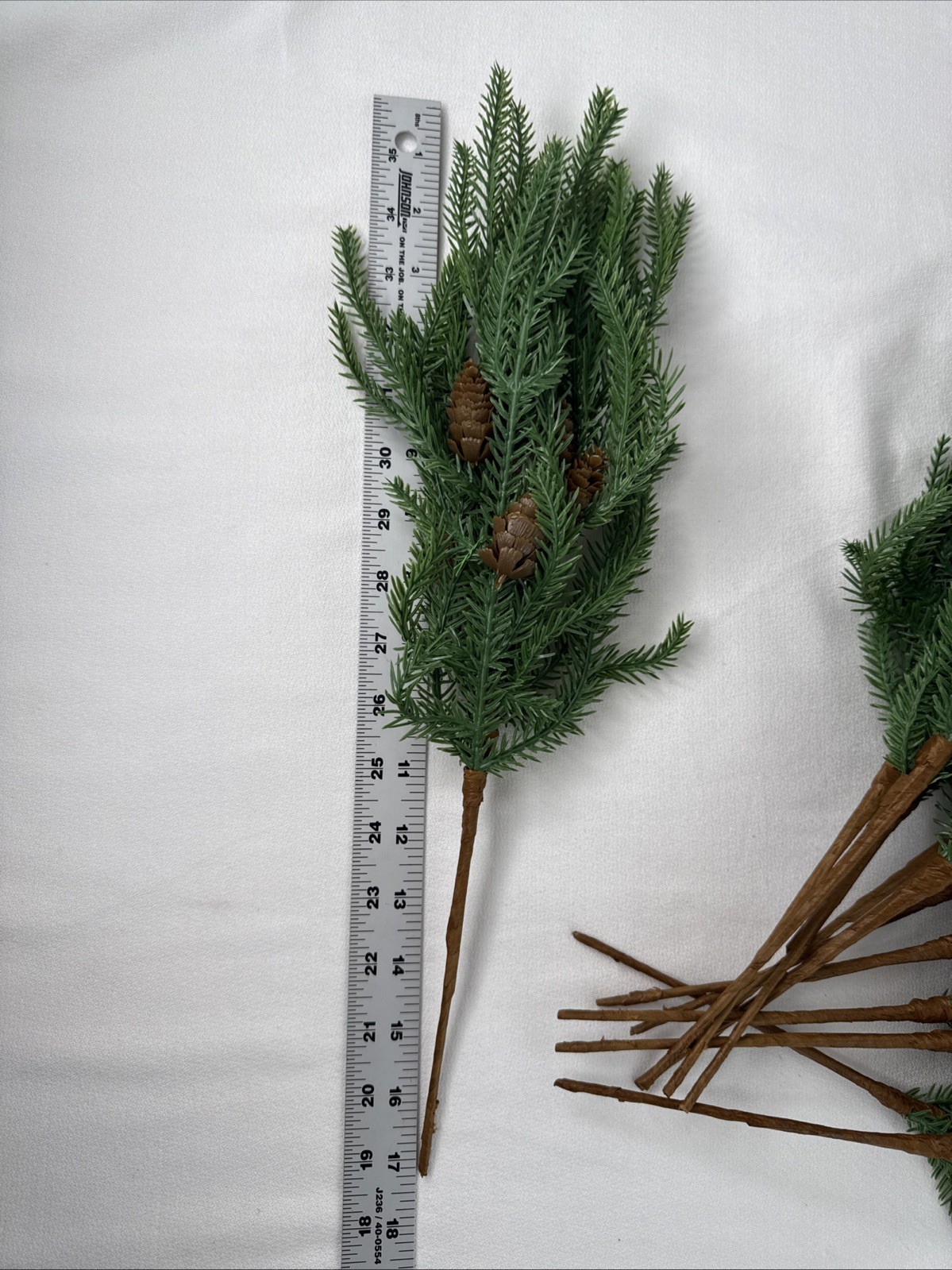 12 PC Artificial Plastic Norfolk Pine Branches with Pine Cones, 17 1/4” Pieces