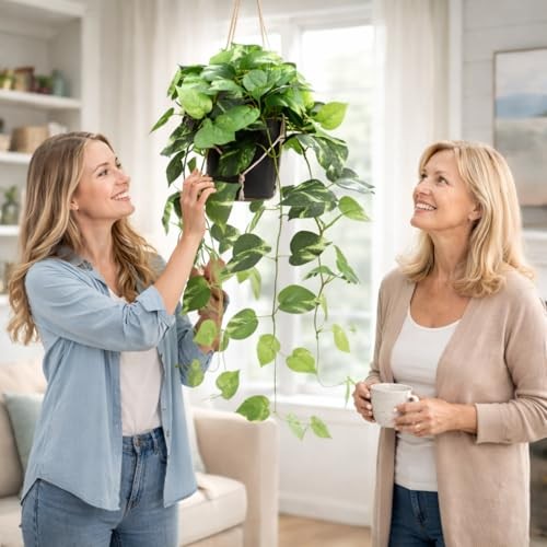 Fake Pothos Hanging Plants – Artificial Hanging Plant with Green and Golden