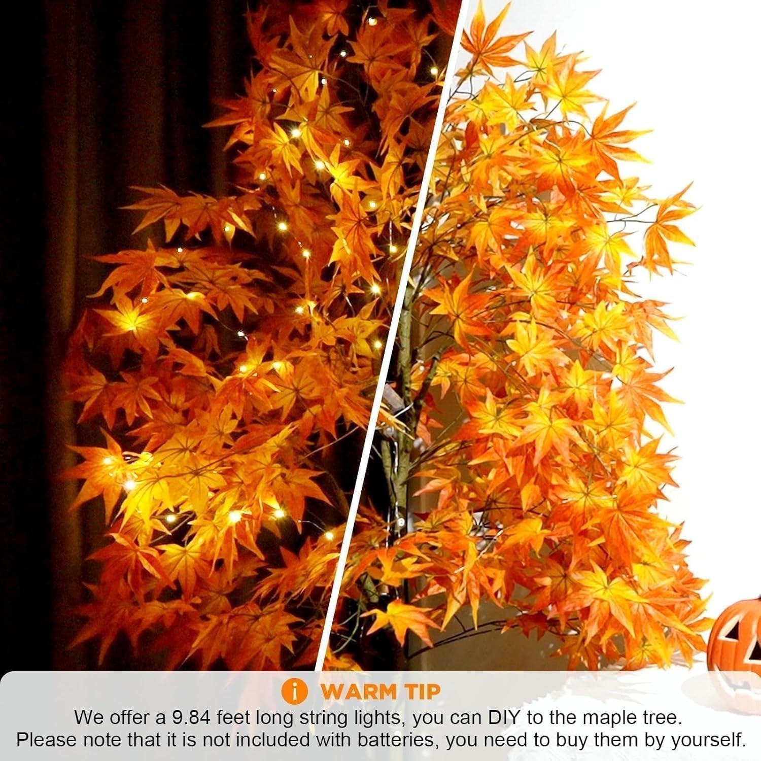 6.5FT Lighted Artificial Maple Tree – Fall Decor with LED Warm White Lights